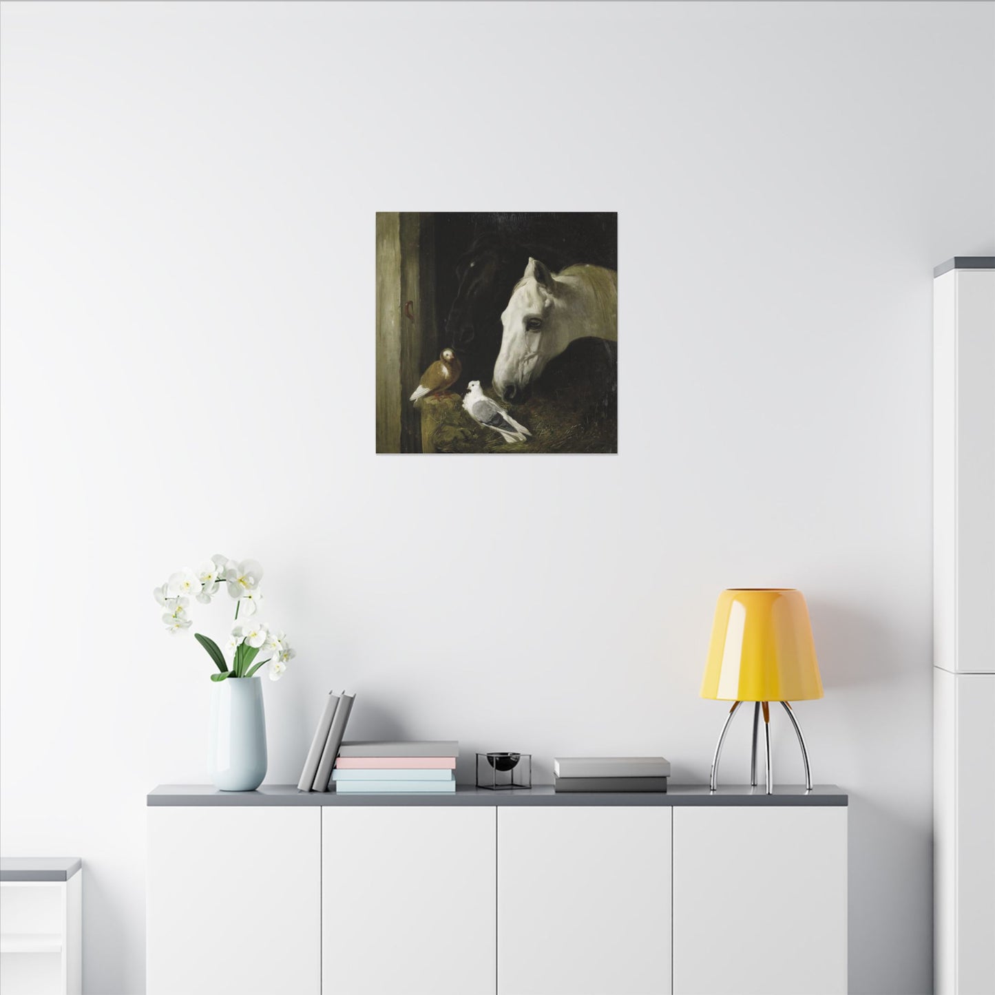 Horse and Doves Matte Canvas Print — "Stable Companions" 1859 Classic Animal Art