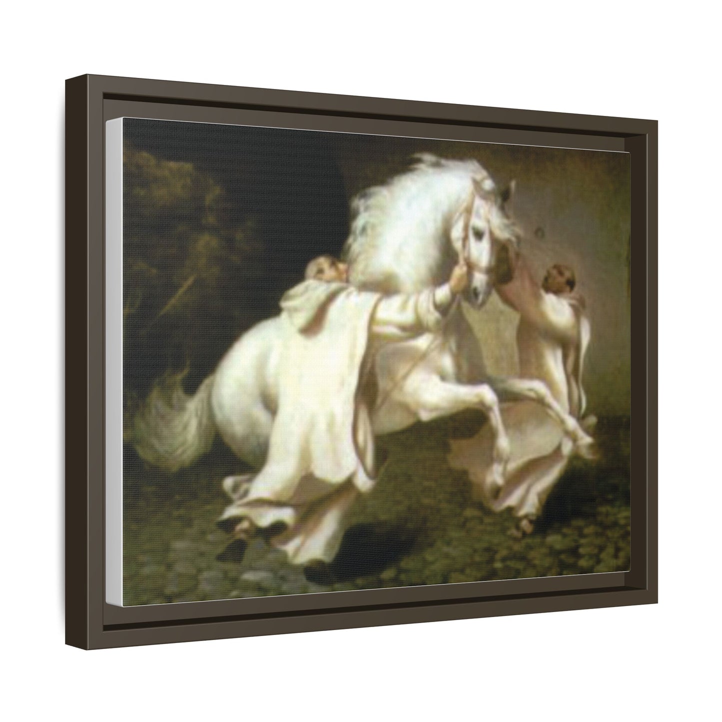 Framed Matte Canvas Print — Carthusian Monks Leading Andalusian Stallion