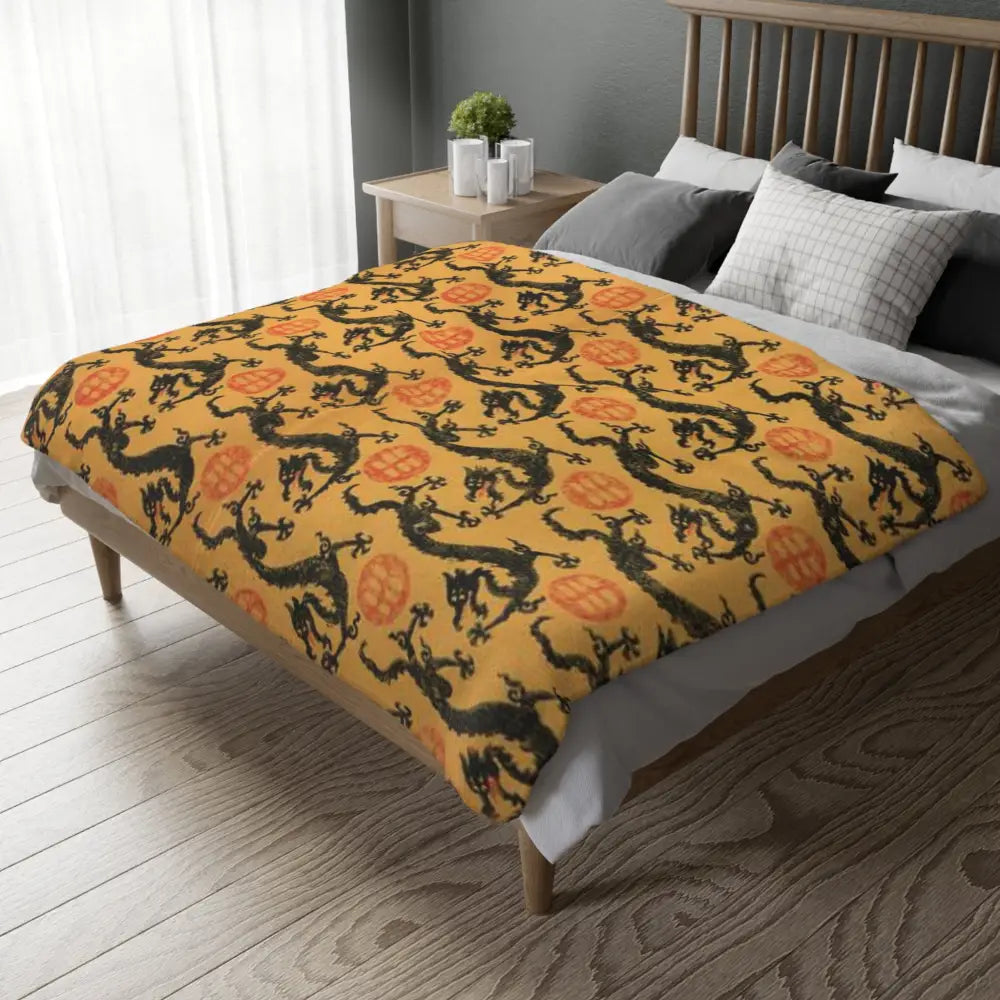 Dragon Print Velveteen Microfiber Blanket - Cozy Two-Sided Throw - Home Decor