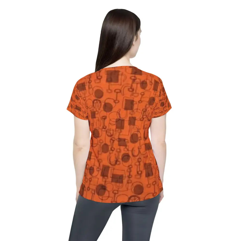 Graphic Tee Shirt for Women - Horseshoe and Bit Pattern Design Light Weight Shirt for Riding - All Over Prints