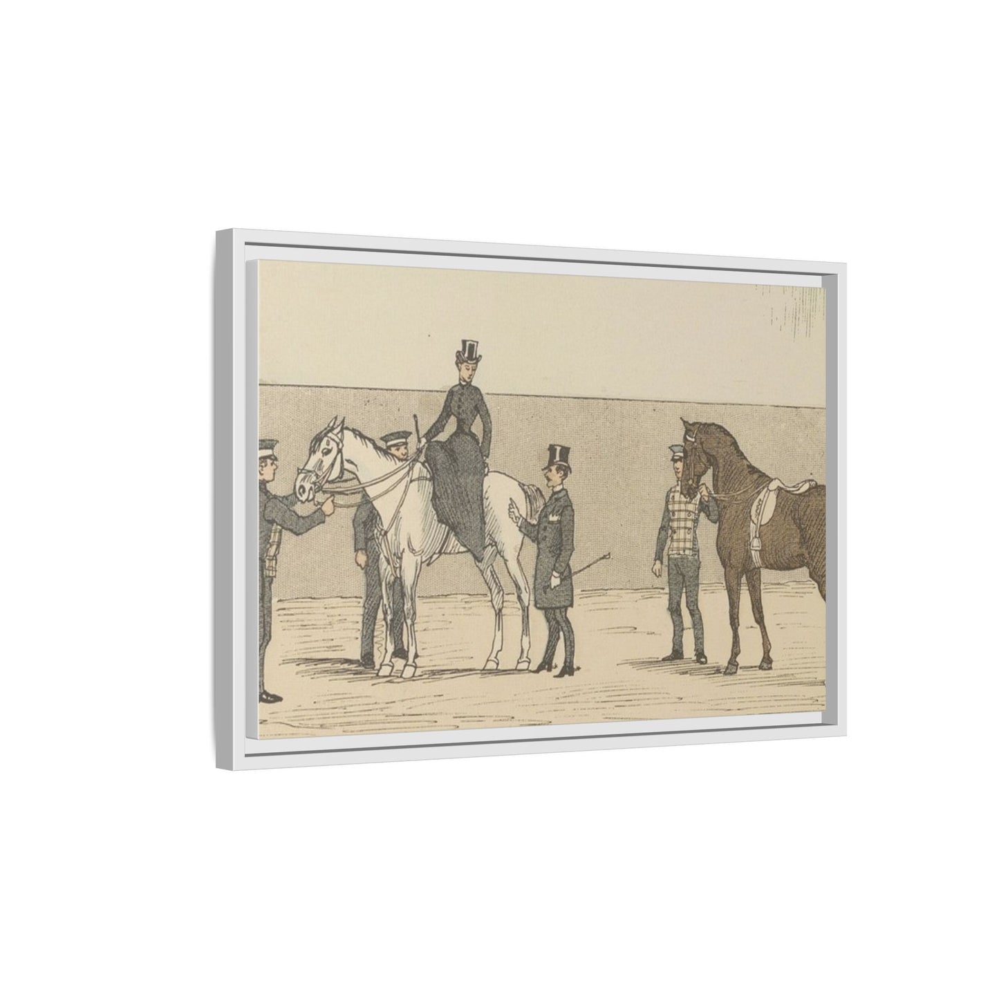 Vintage Paris Riding School Matte Canvas Print — 1800s Lady on Side Saddle (Framed)