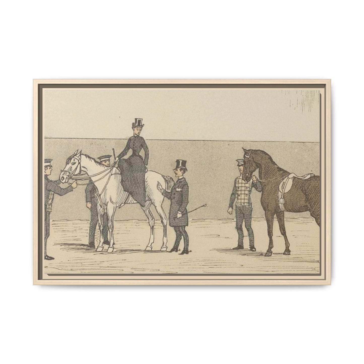 Vintage Paris Riding School Matte Canvas Print — 1800s Lady on Side Saddle (Framed)