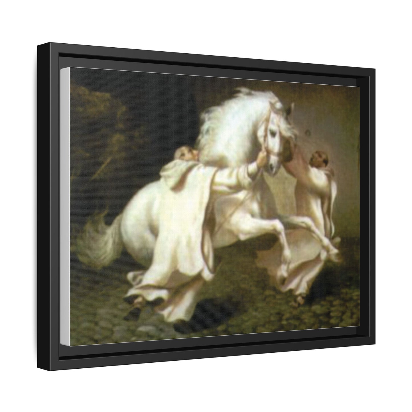 Framed Matte Canvas Print — Carthusian Monks Leading Andalusian Stallion