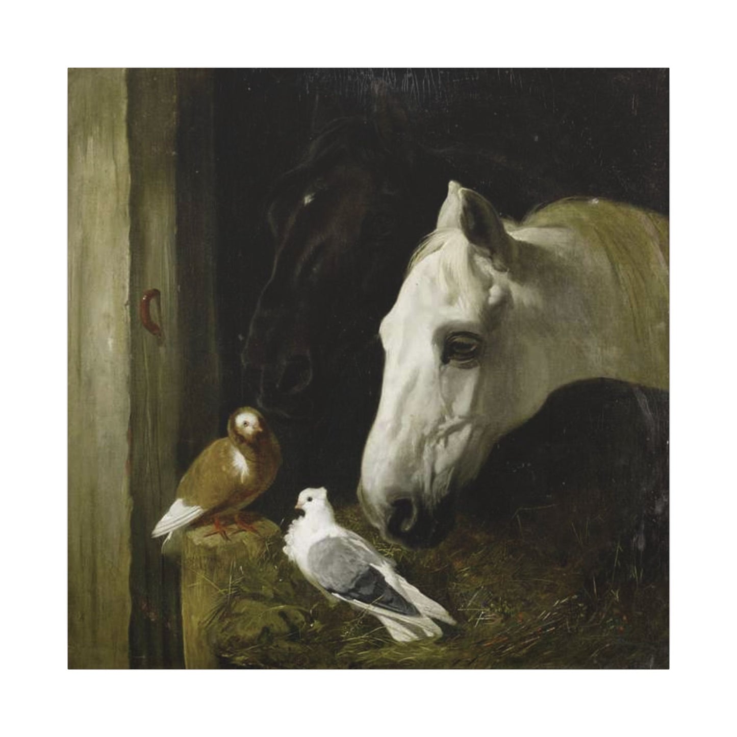 Horse and Doves Matte Canvas Print — "Stable Companions" 1859 Classic Animal Art
