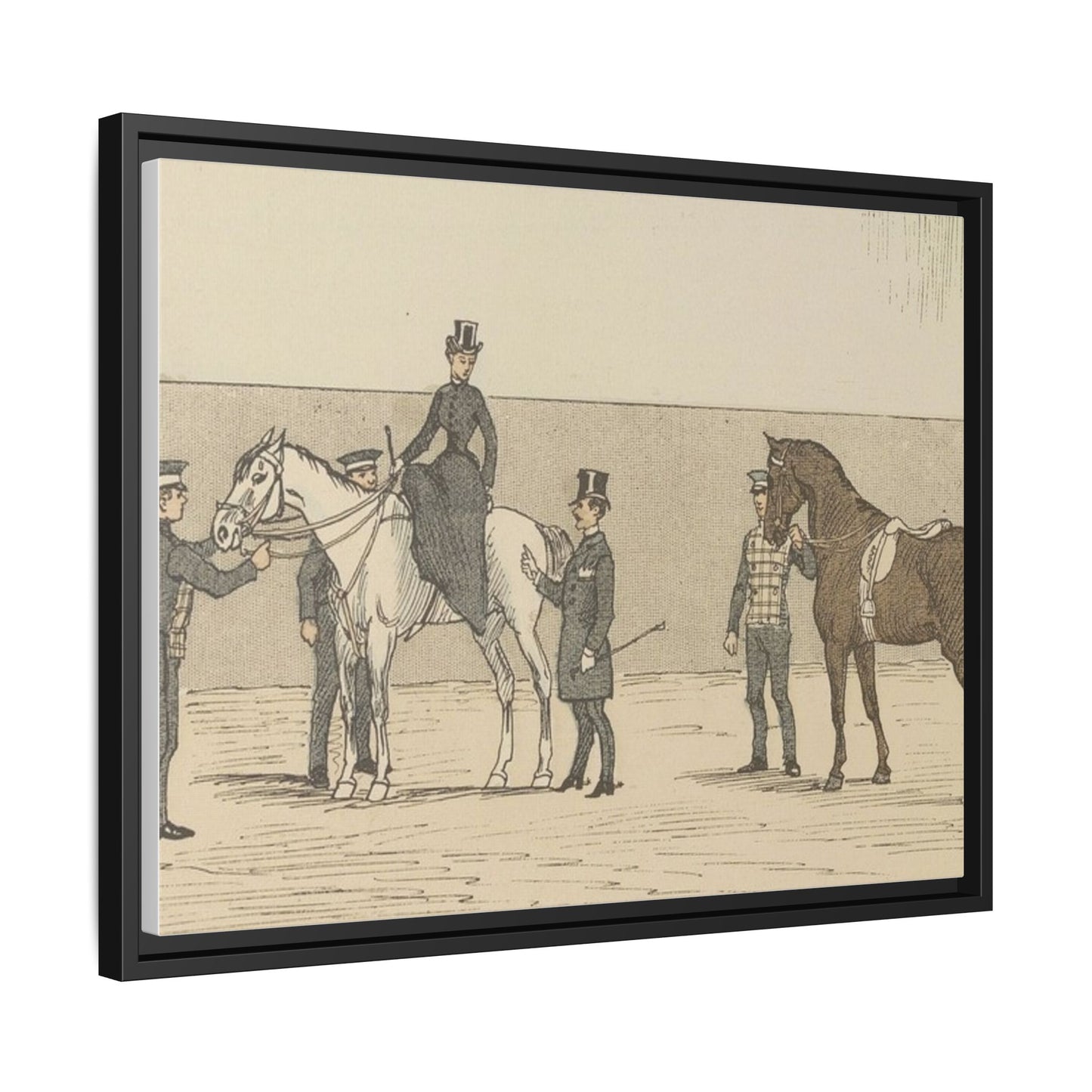 Vintage Paris Riding School Matte Canvas Print — 1800s Lady on Side Saddle (Framed)