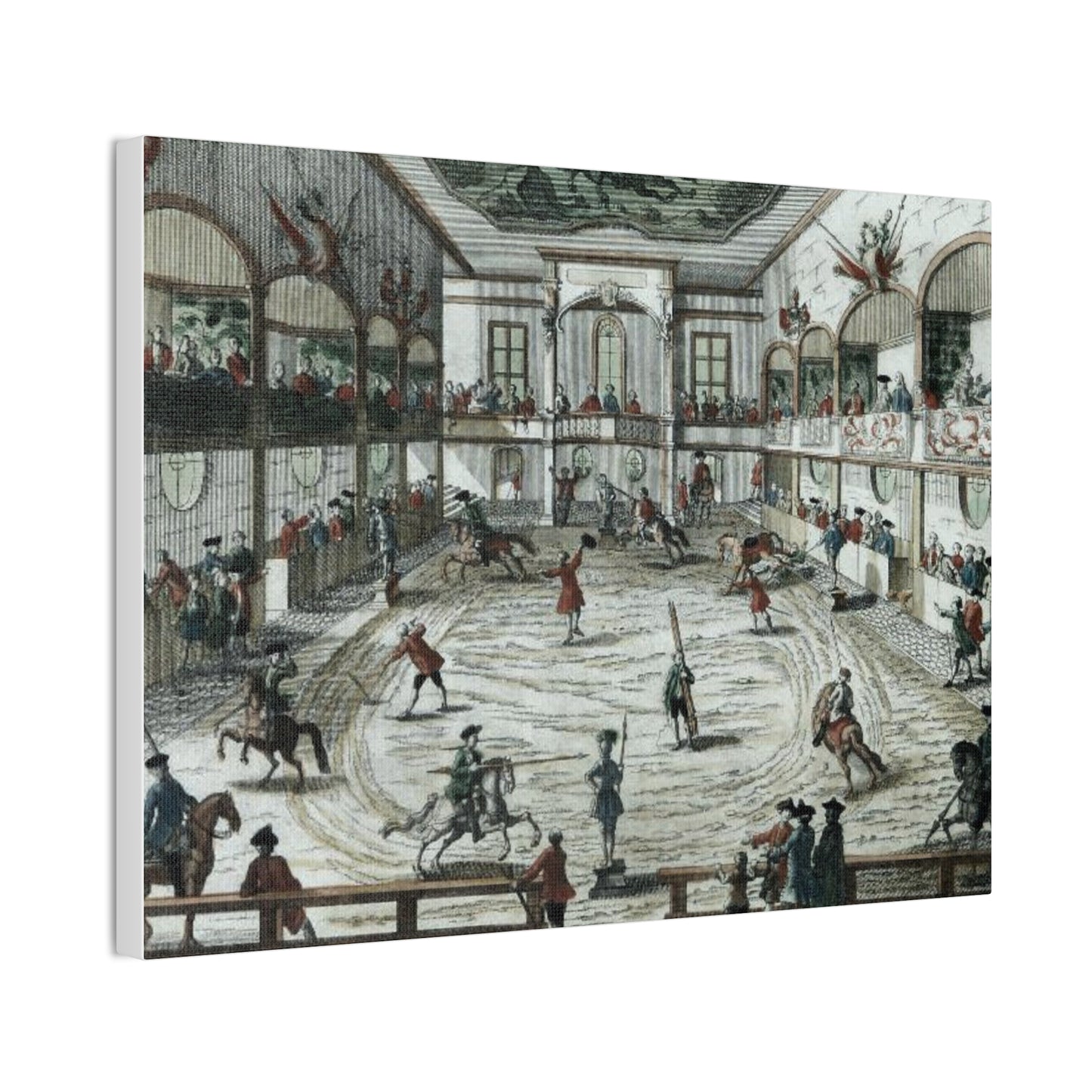 Historical Equestrian Arena Canvas Print — Vintage 18th-Century Horse Riding School Scene Stretched Canvas
