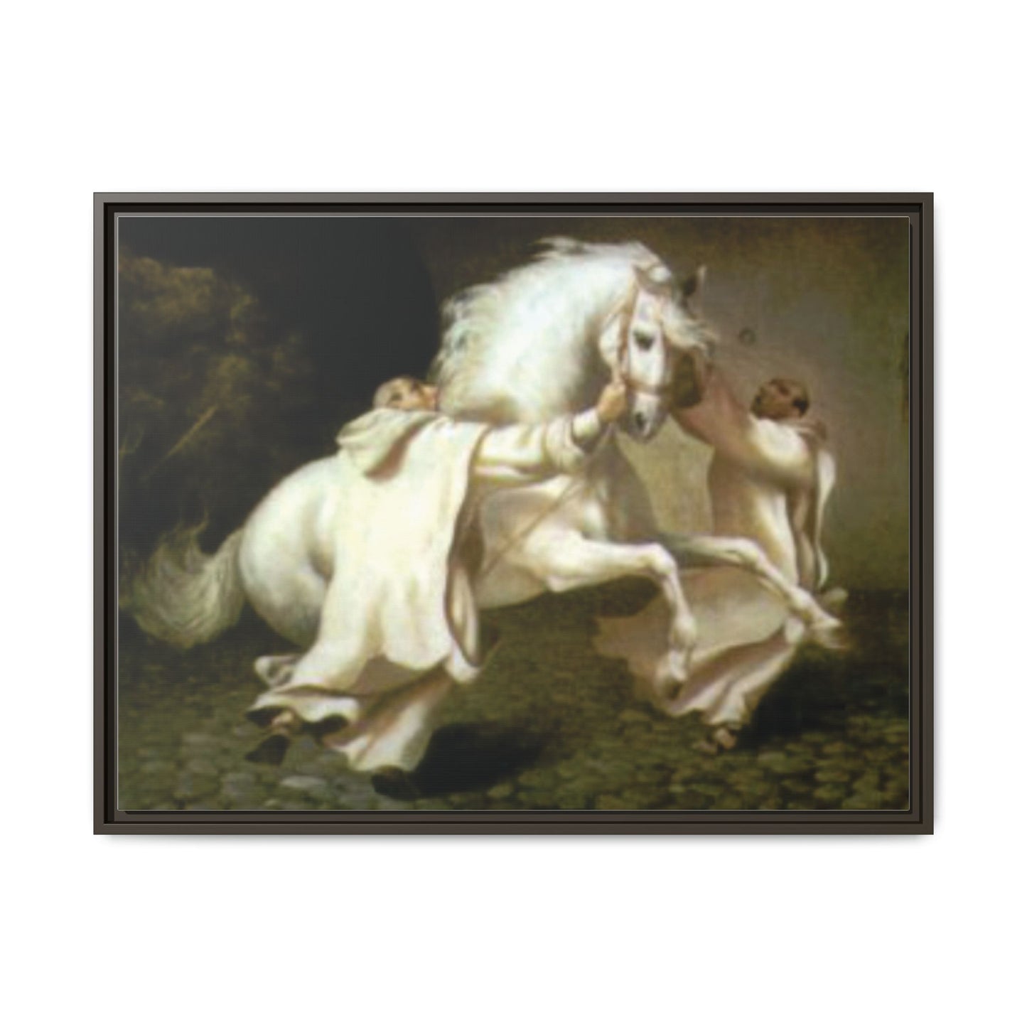 Framed Matte Canvas Print — Carthusian Monks Leading Andalusian Stallion