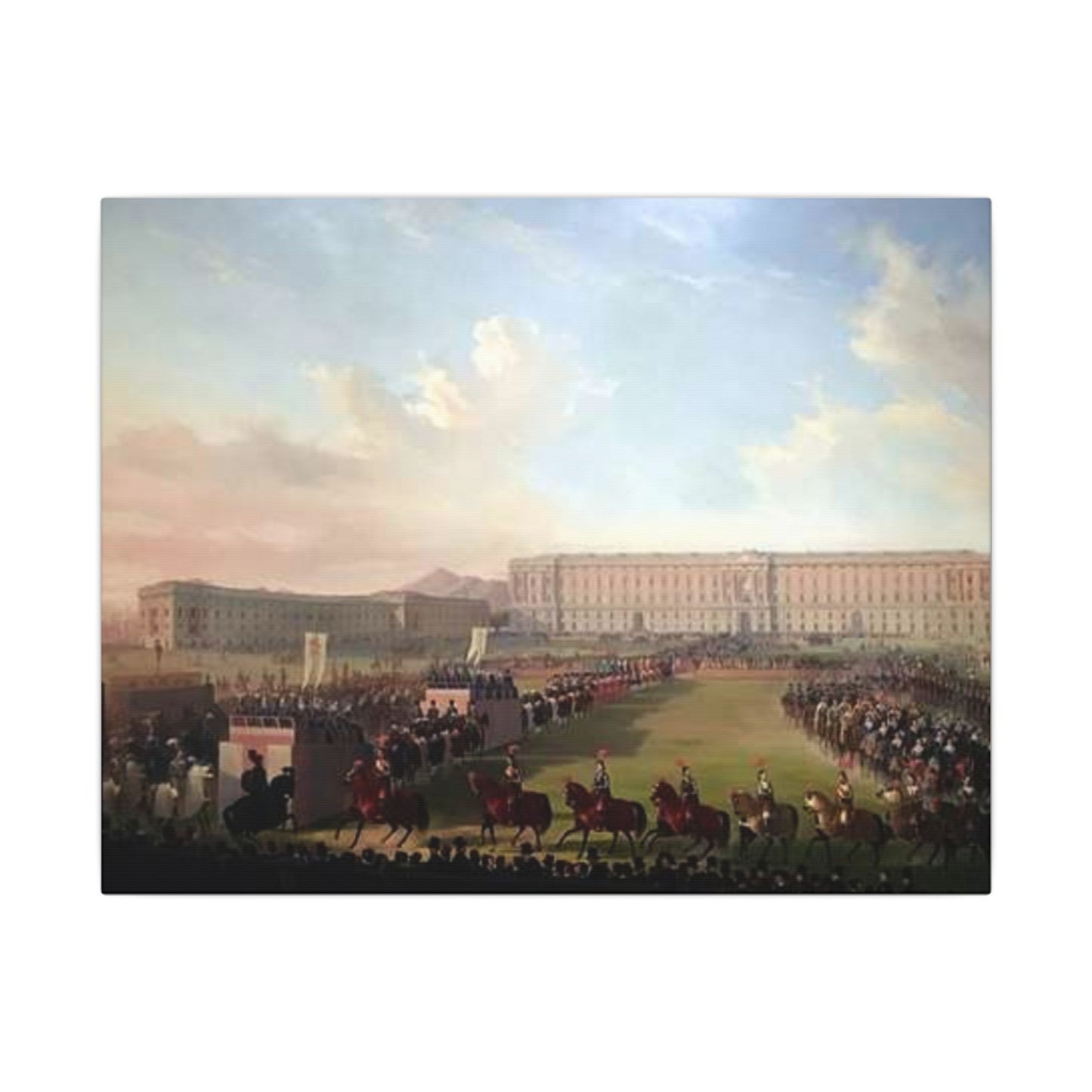 Renaissance Procession Canvas Art — Horses, Riders & Castle Stretched Print