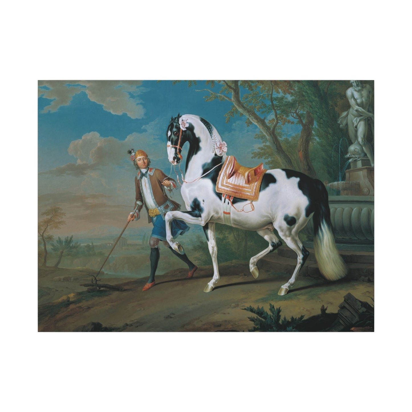 Vintage Piebald Stallion Matte Canvas — 'Stableboy with Piebald Stallion' Horse Portrait