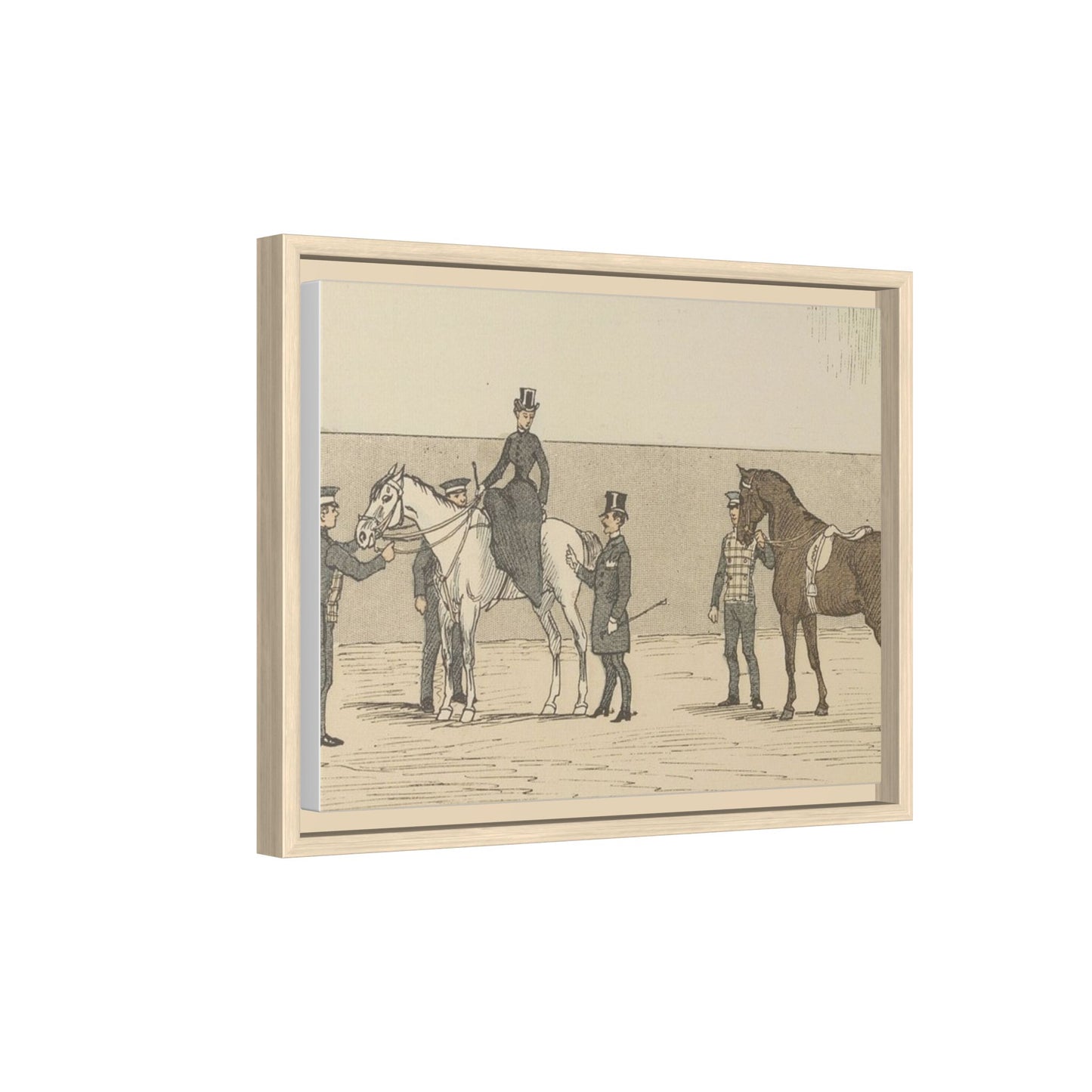 Vintage Paris Riding School Matte Canvas Print — 1800s Lady on Side Saddle (Framed)