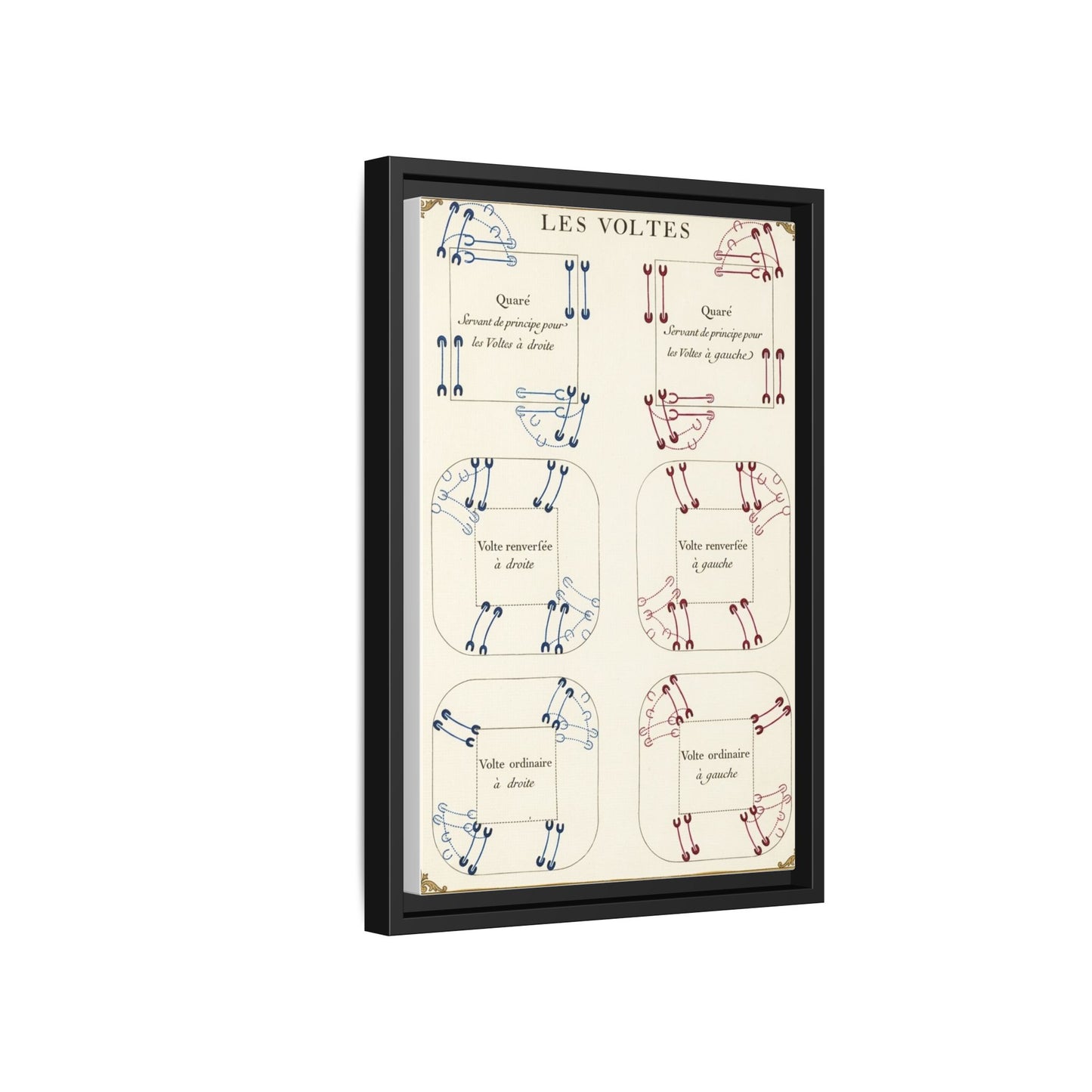 Renaissance Equestrian Dressage Diagram Matte Canvas Print — “Les Voltes” Framed Wall Art