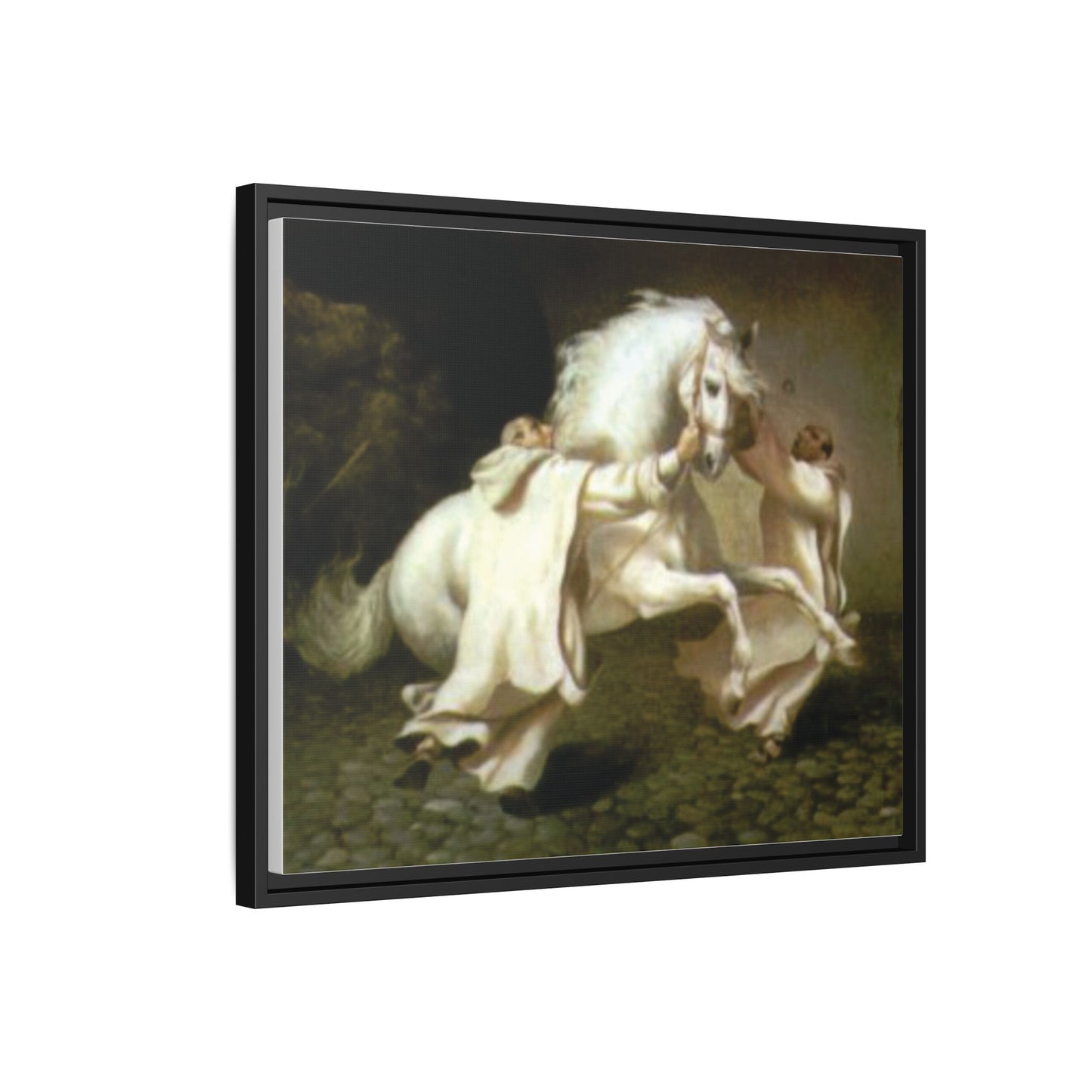 Framed Matte Canvas Print — Carthusian Monks Leading Andalusian Stallion