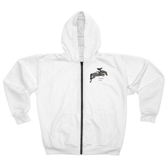 Equestrian Zip Hoodie with Show Jumper Image and Frequent Flyer Text