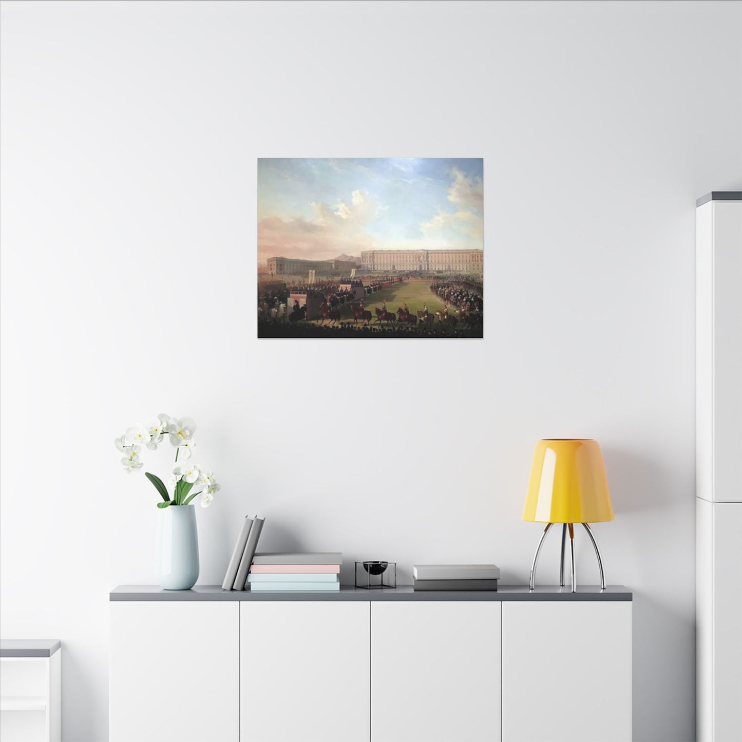 Renaissance Procession Canvas Art — Horses, Riders & Castle Stretched Print