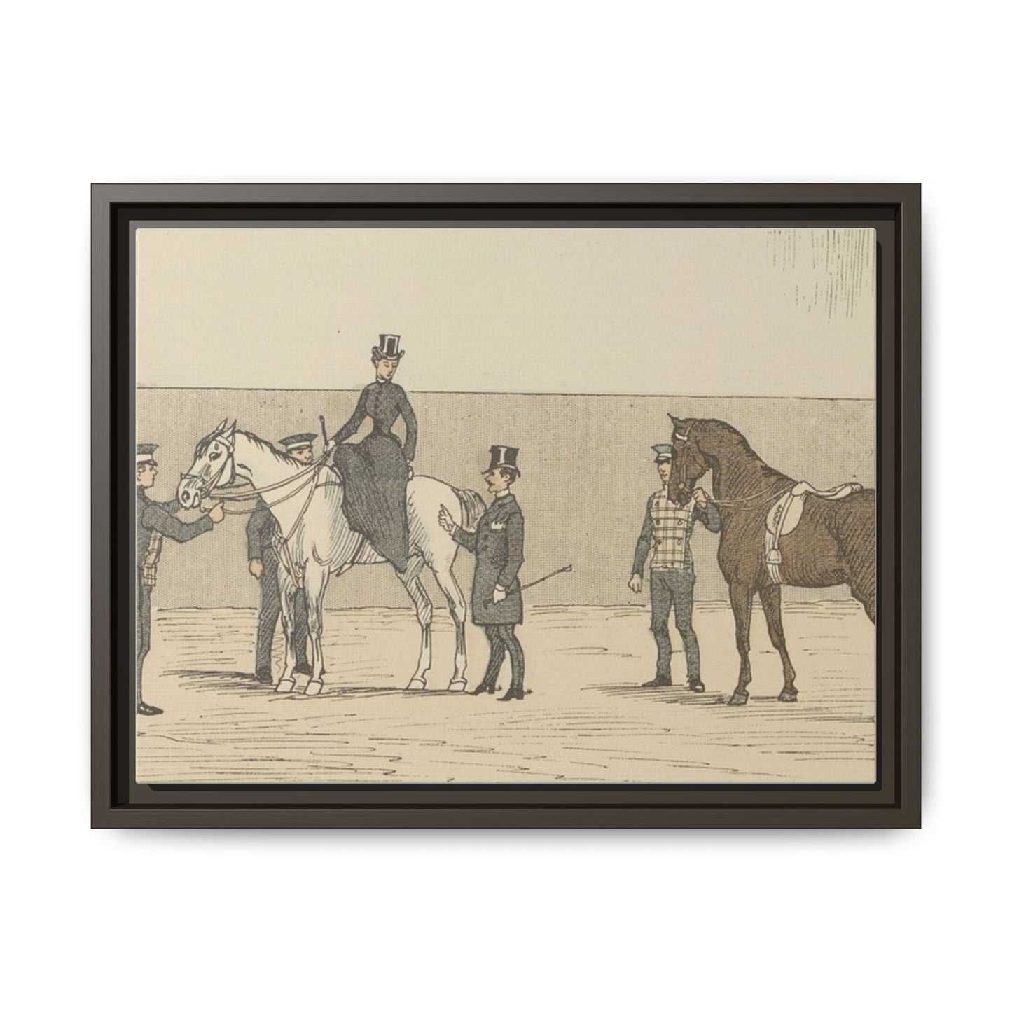 Vintage Paris Riding School Matte Canvas Print — 1800s Lady on Side Saddle (Framed)