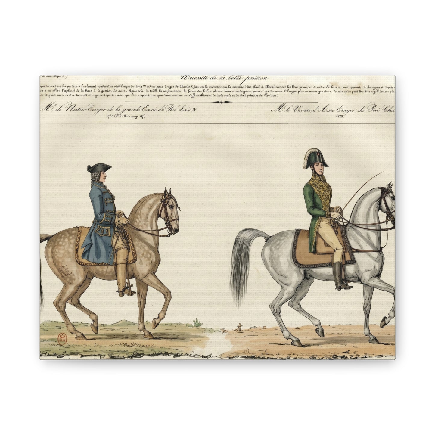 Equestrian Classical Riding Canvas Print — French 19th-Century Manege & Military Position
