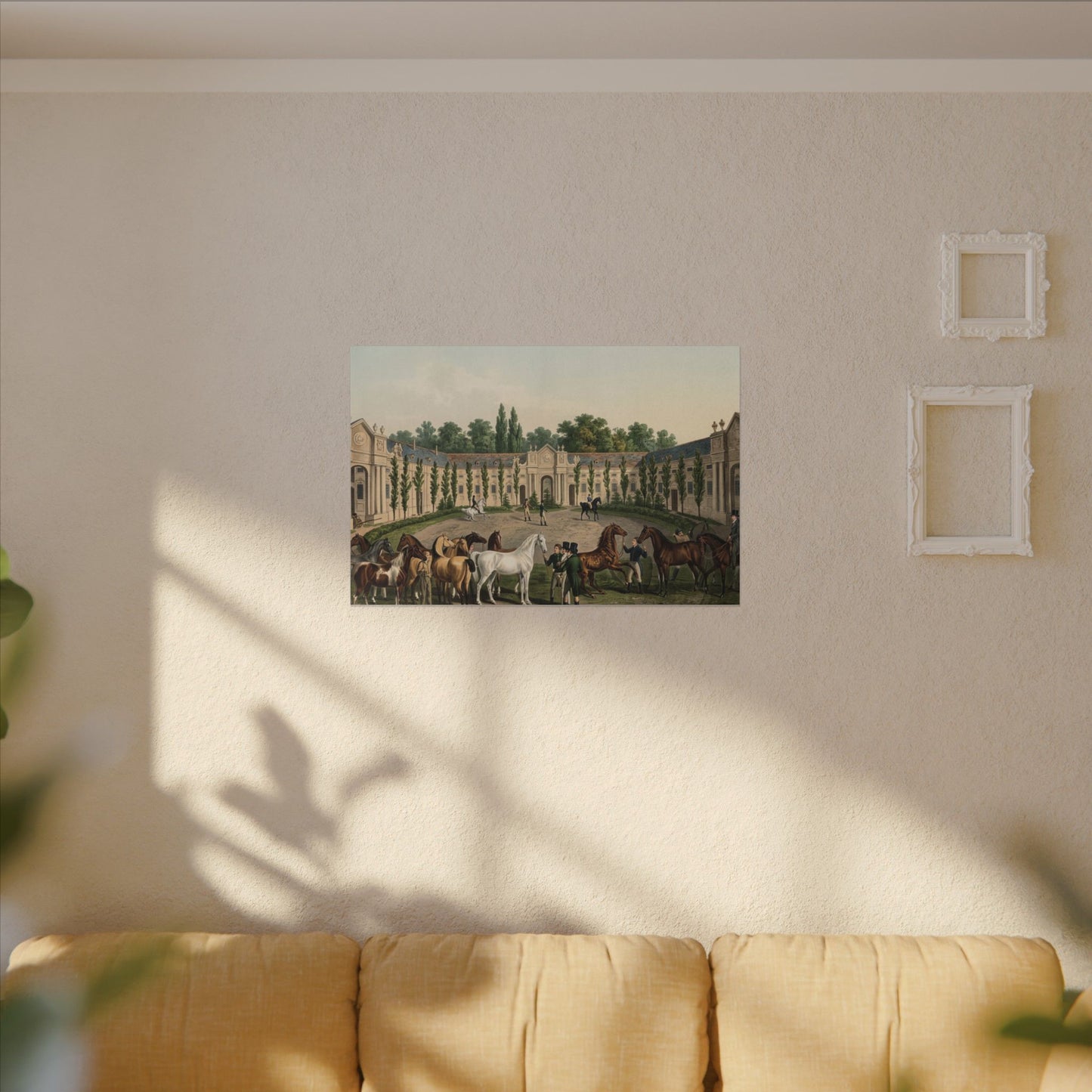 Equestrian Exhibition in the Courtyard Matte Canvas — Vintage 1906 Horse Exhibition Print