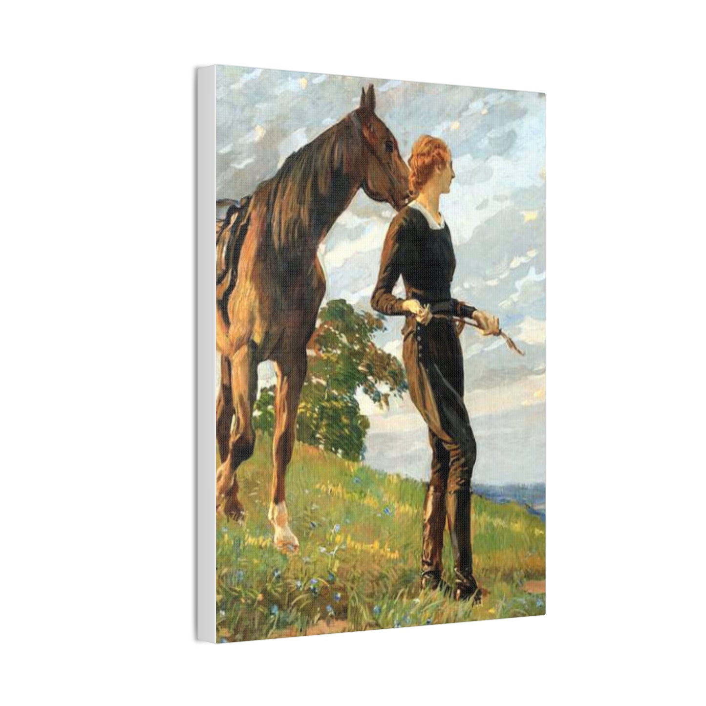 Equestrian Woman "The Meeting" Canvas Print — Vintage Horse Art Stretched Canvas