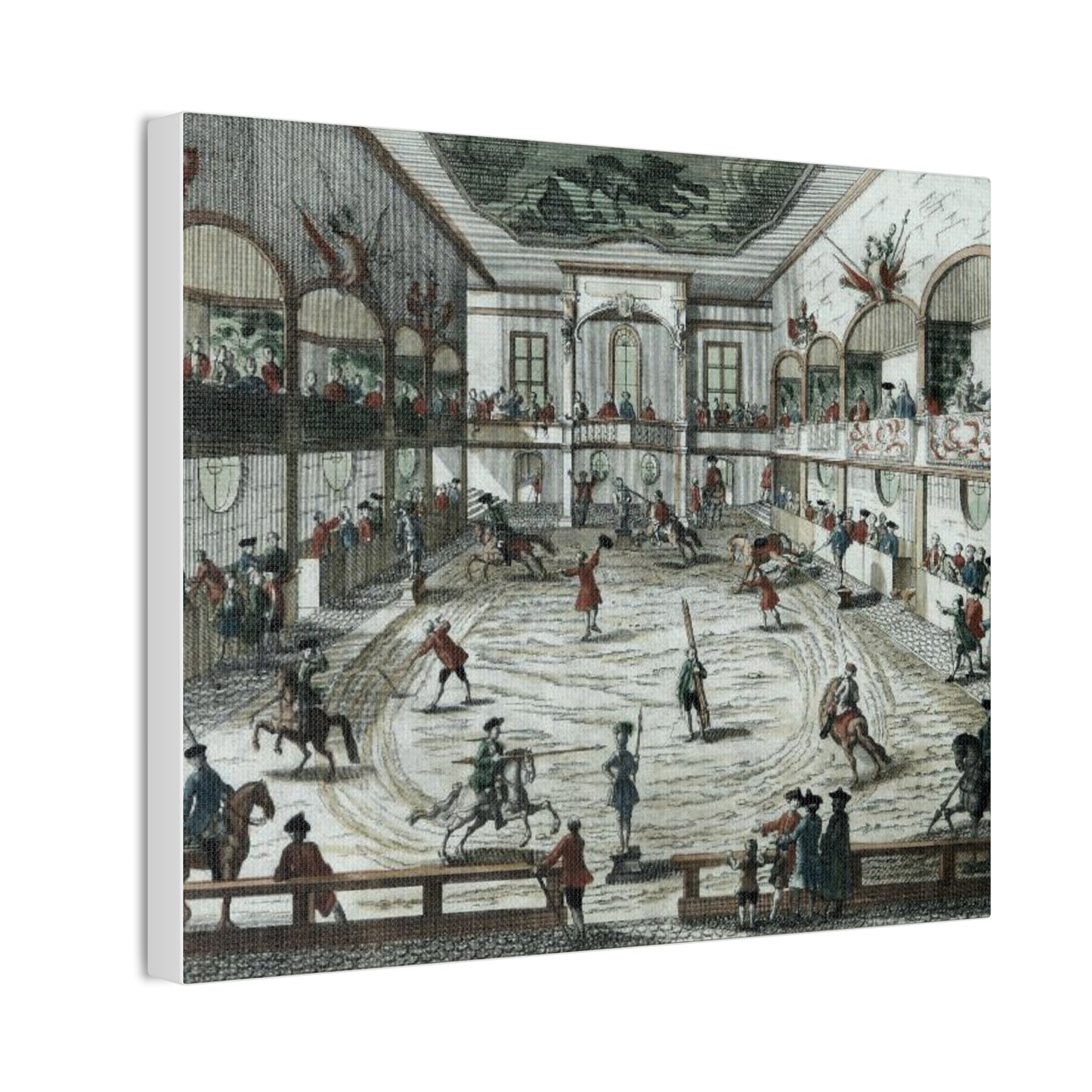 Historical Equestrian Arena Canvas Print — Vintage 18th-Century Horse Riding School Scene Stretched Canvas