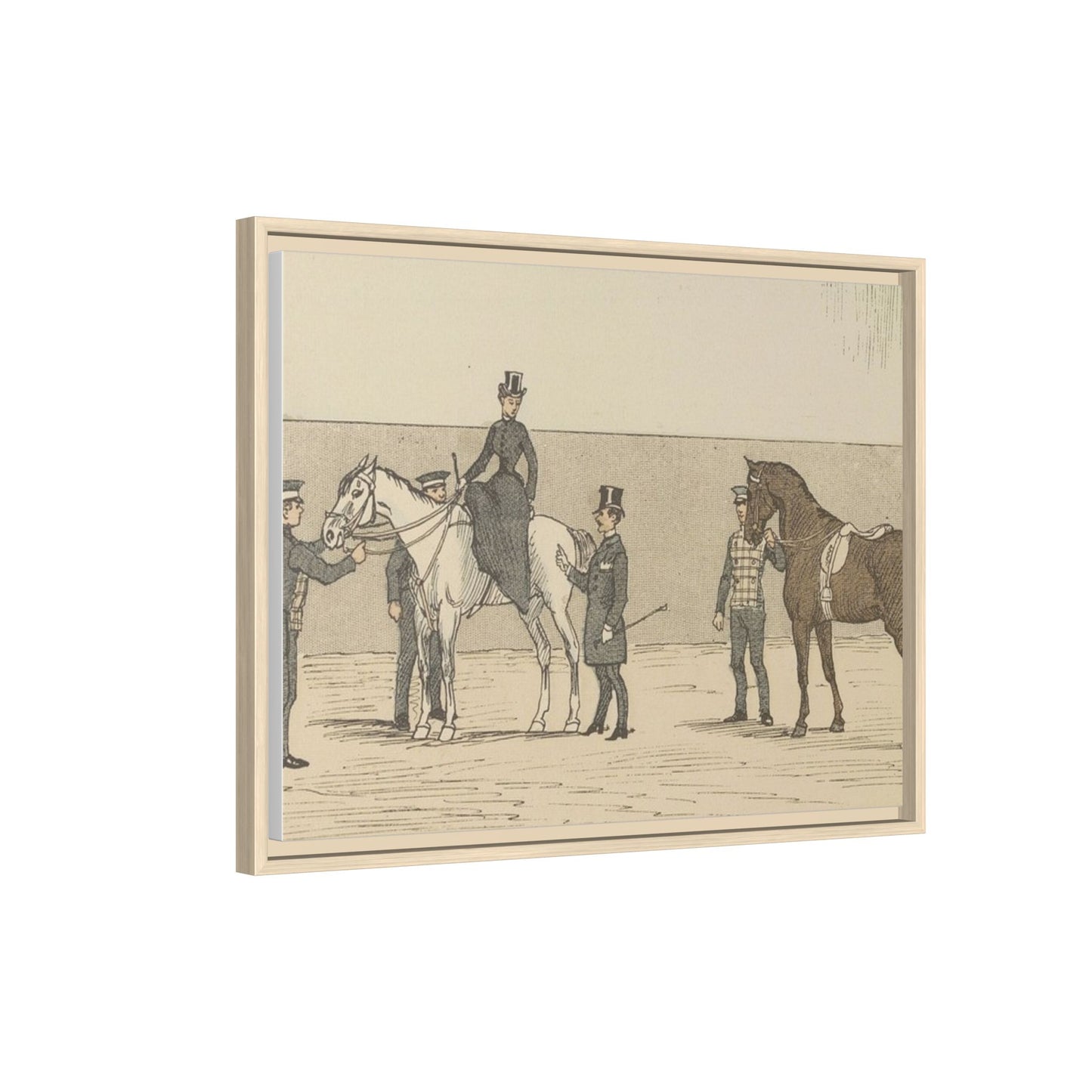 Vintage Paris Riding School Matte Canvas Print — 1800s Lady on Side Saddle (Framed)