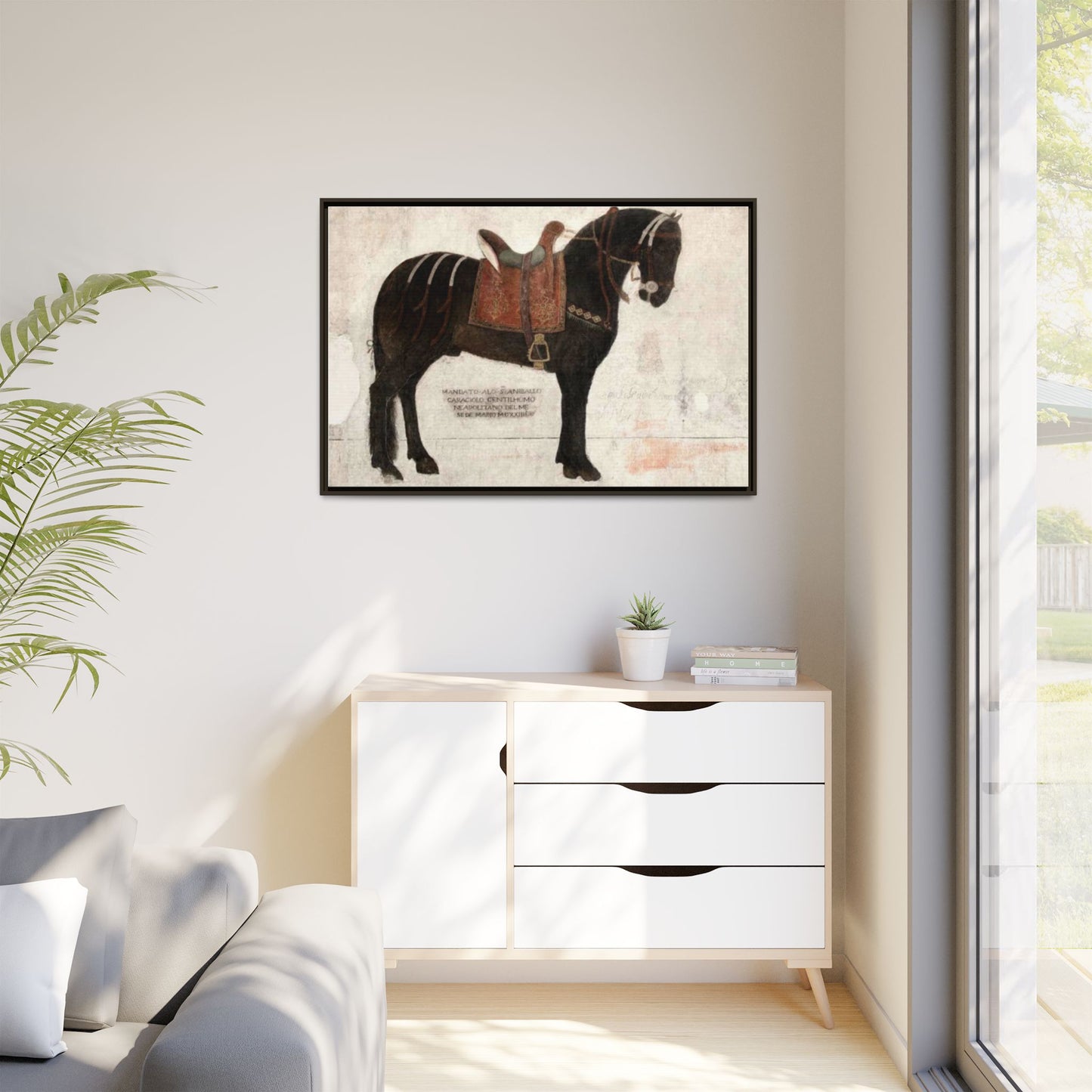 Framed Matte Canvas – 1523 Bay Horse 'Stella' Palazzo Pandone Fresco Print