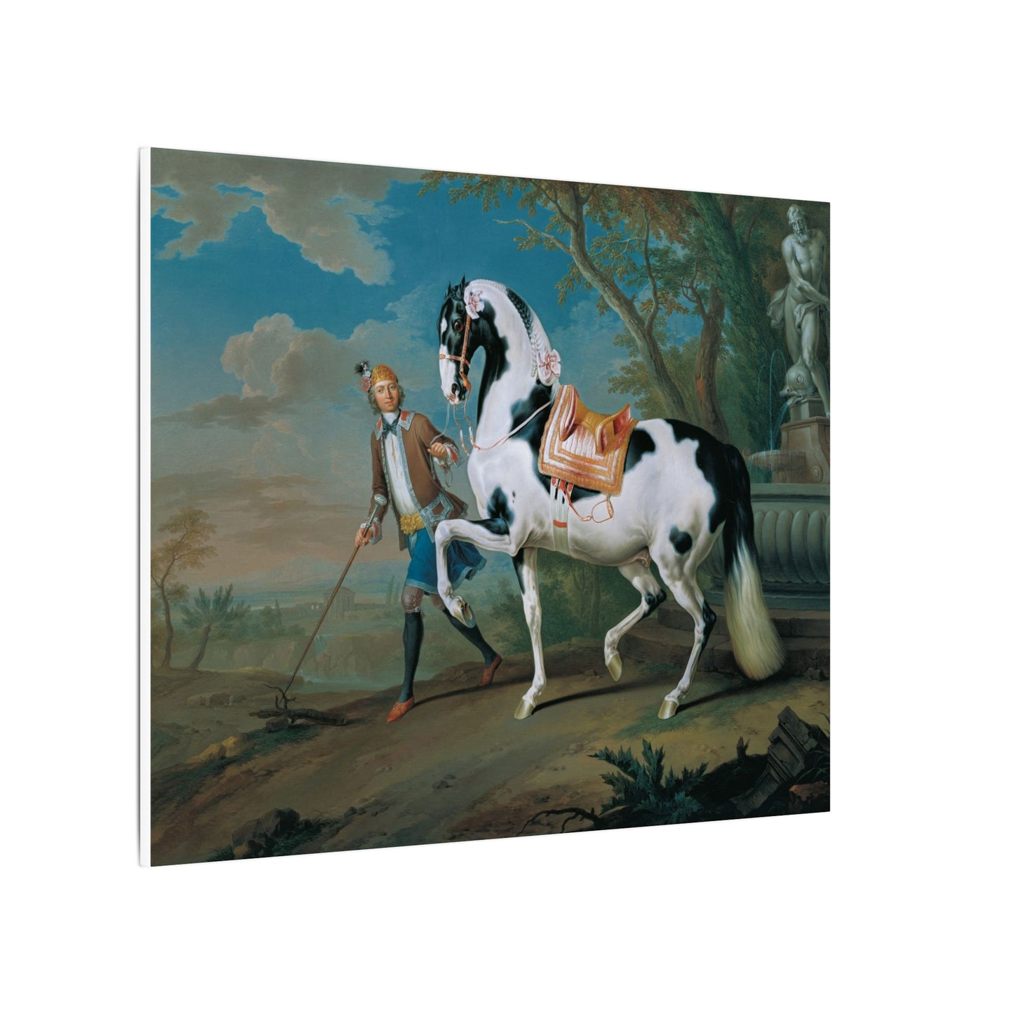 Vintage Piebald Stallion Matte Canvas — 'Stableboy with Piebald Stallion' Horse Portrait