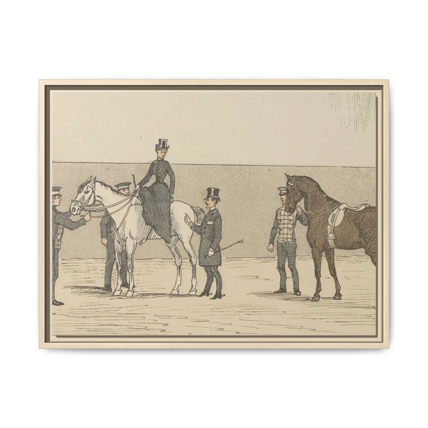 Vintage Paris Riding School Matte Canvas Print — 1800s Lady on Side Saddle (Framed)