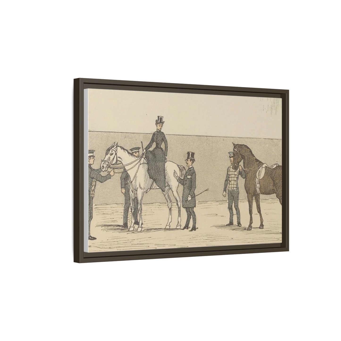 Vintage Paris Riding School Matte Canvas Print — 1800s Lady on Side Saddle (Framed)