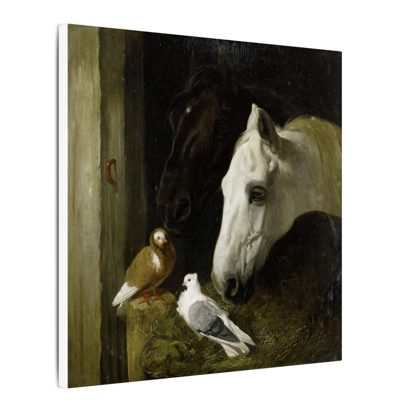 Horse and Doves Matte Canvas Print — "Stable Companions" 1859 Classic Animal Art