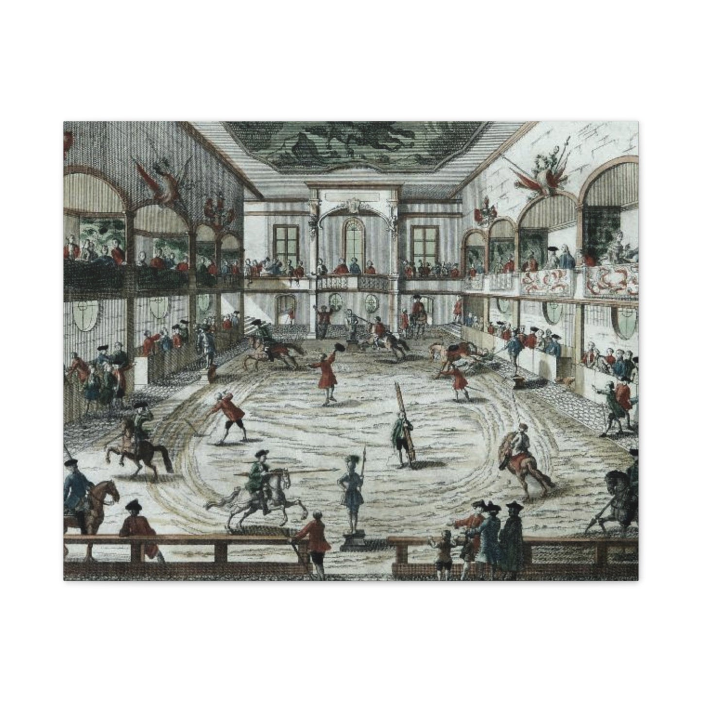 Historical Equestrian Arena Canvas Print — Vintage 18th-Century Horse Riding School Scene Stretched Canvas