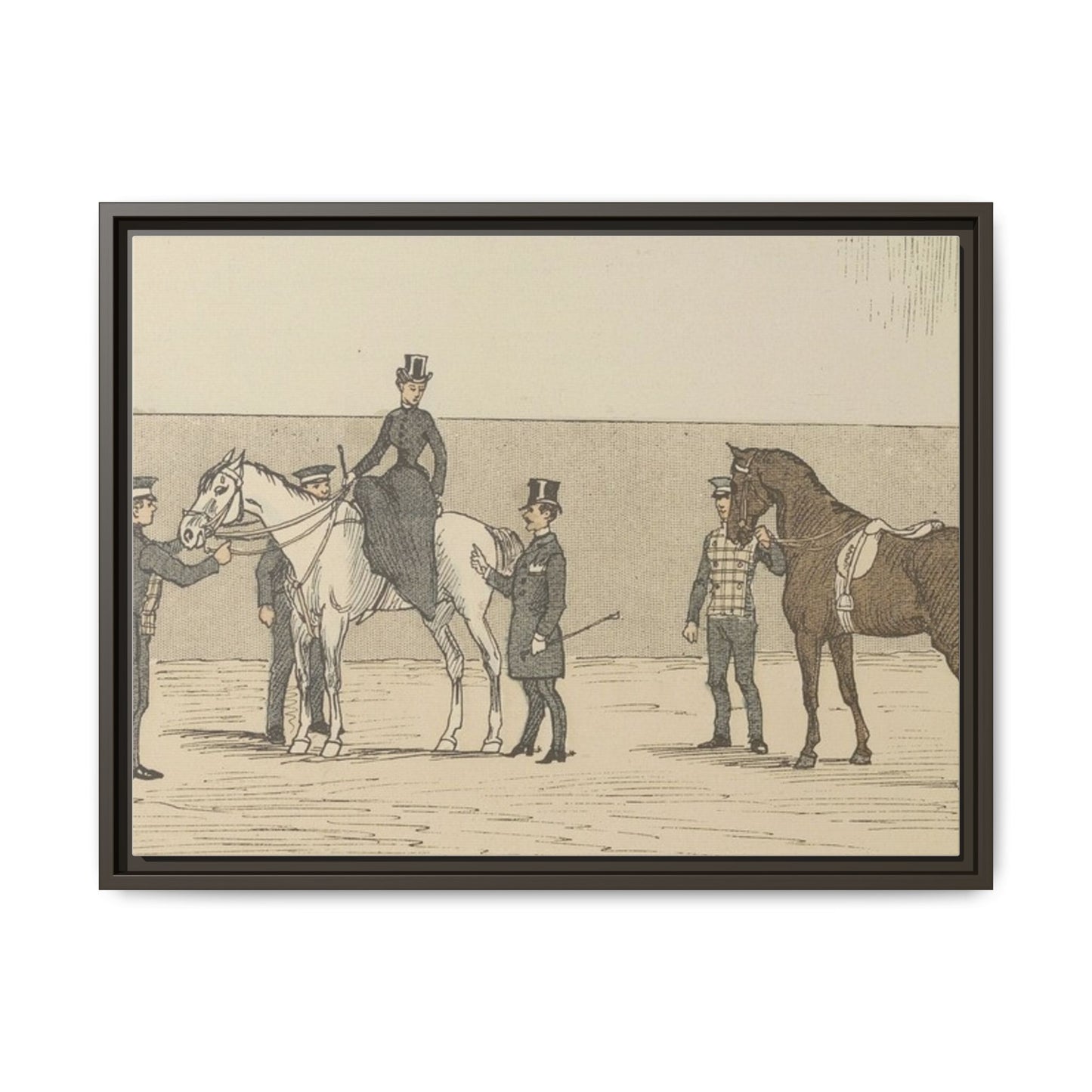Vintage Paris Riding School Matte Canvas Print — 1800s Lady on Side Saddle (Framed)
