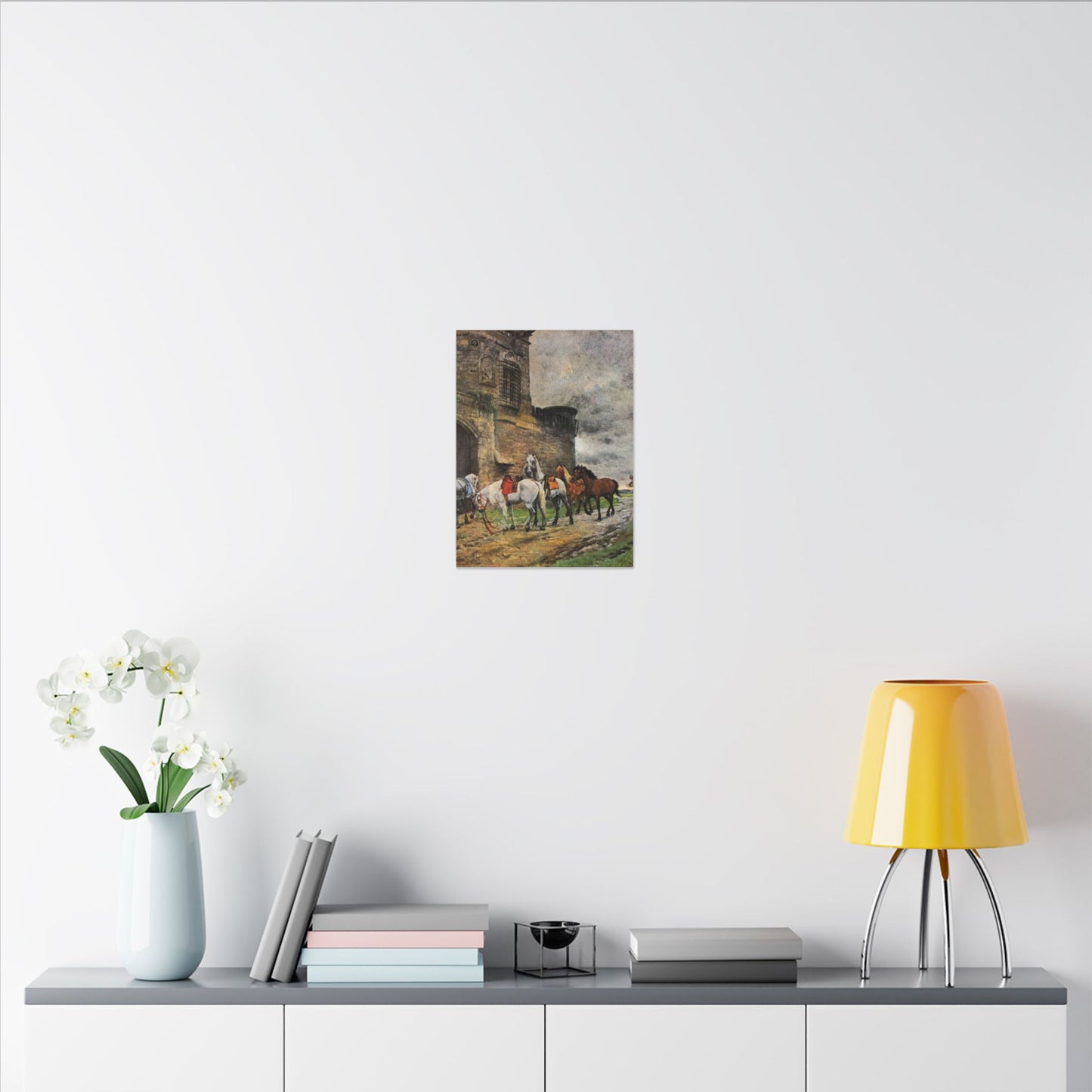 Stretched Matte Canvas Print — Vintage "Horses Waiting at the Hotel in Caen"