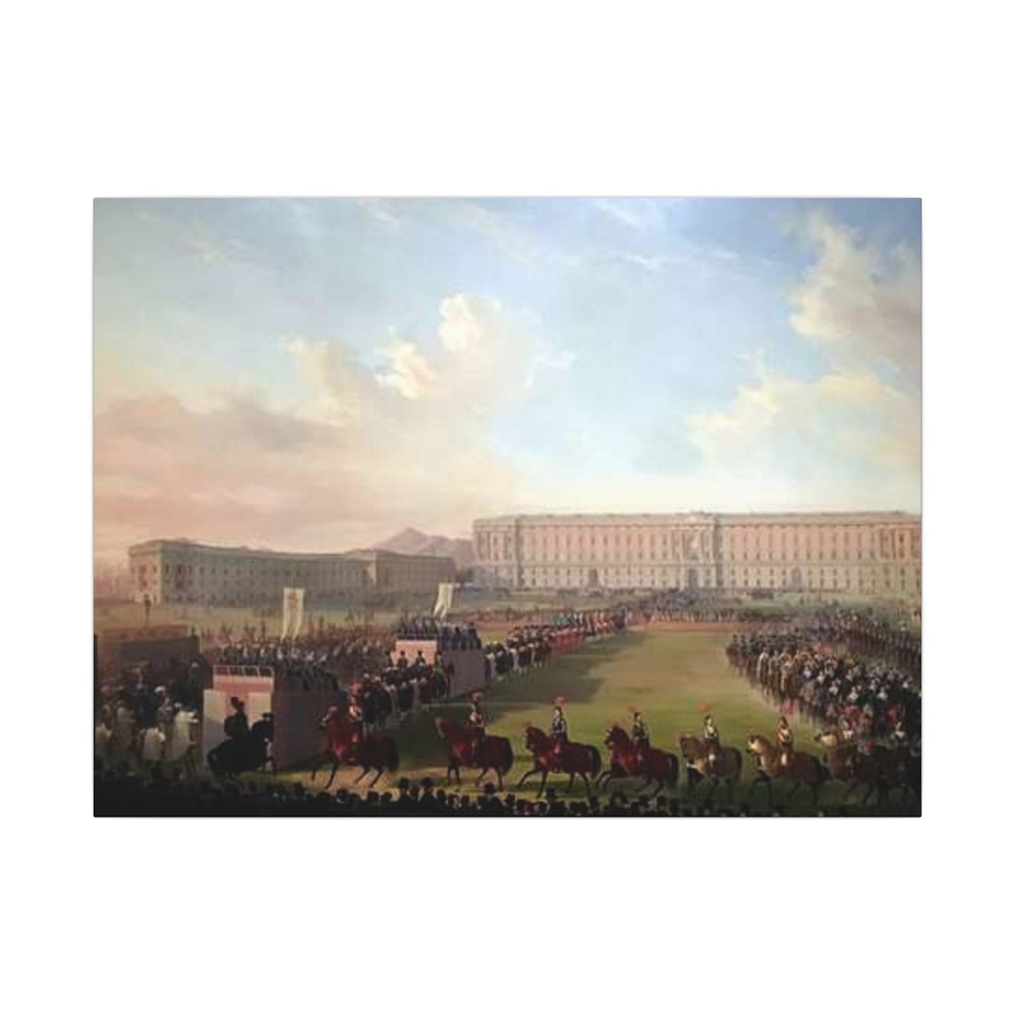 Renaissance Procession Canvas Art — Horses, Riders & Castle Stretched Print