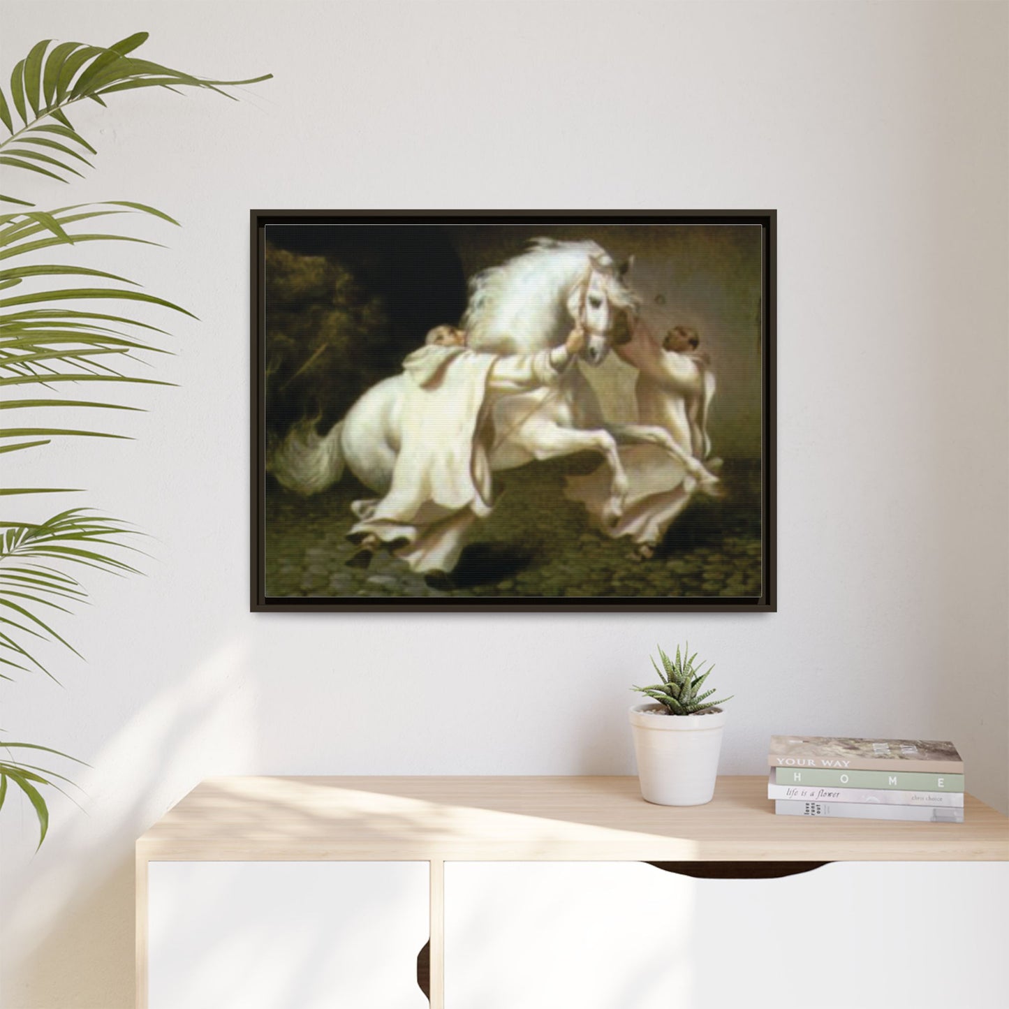 Framed Matte Canvas Print — Carthusian Monks Leading Andalusian Stallion