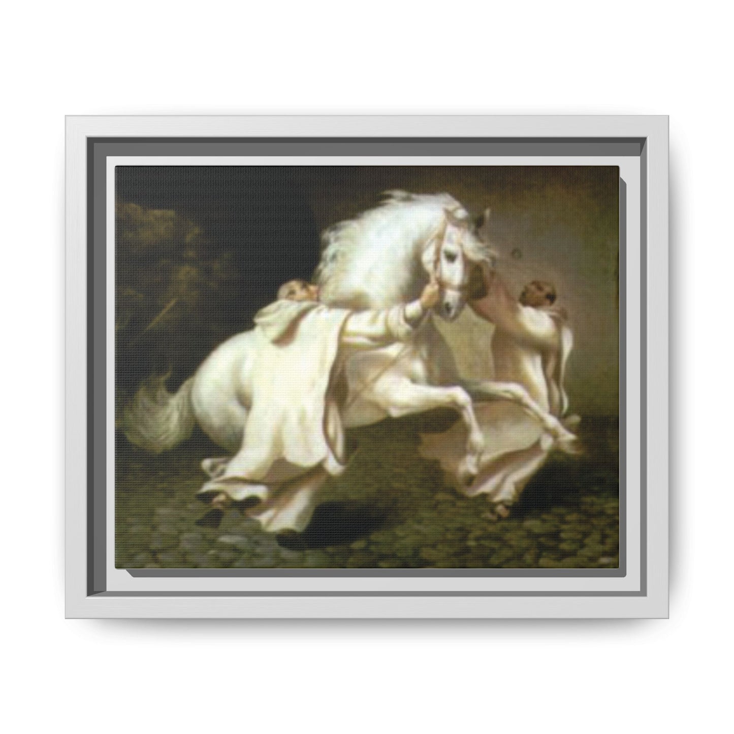 Framed Matte Canvas Print — Carthusian Monks Leading Andalusian Stallion