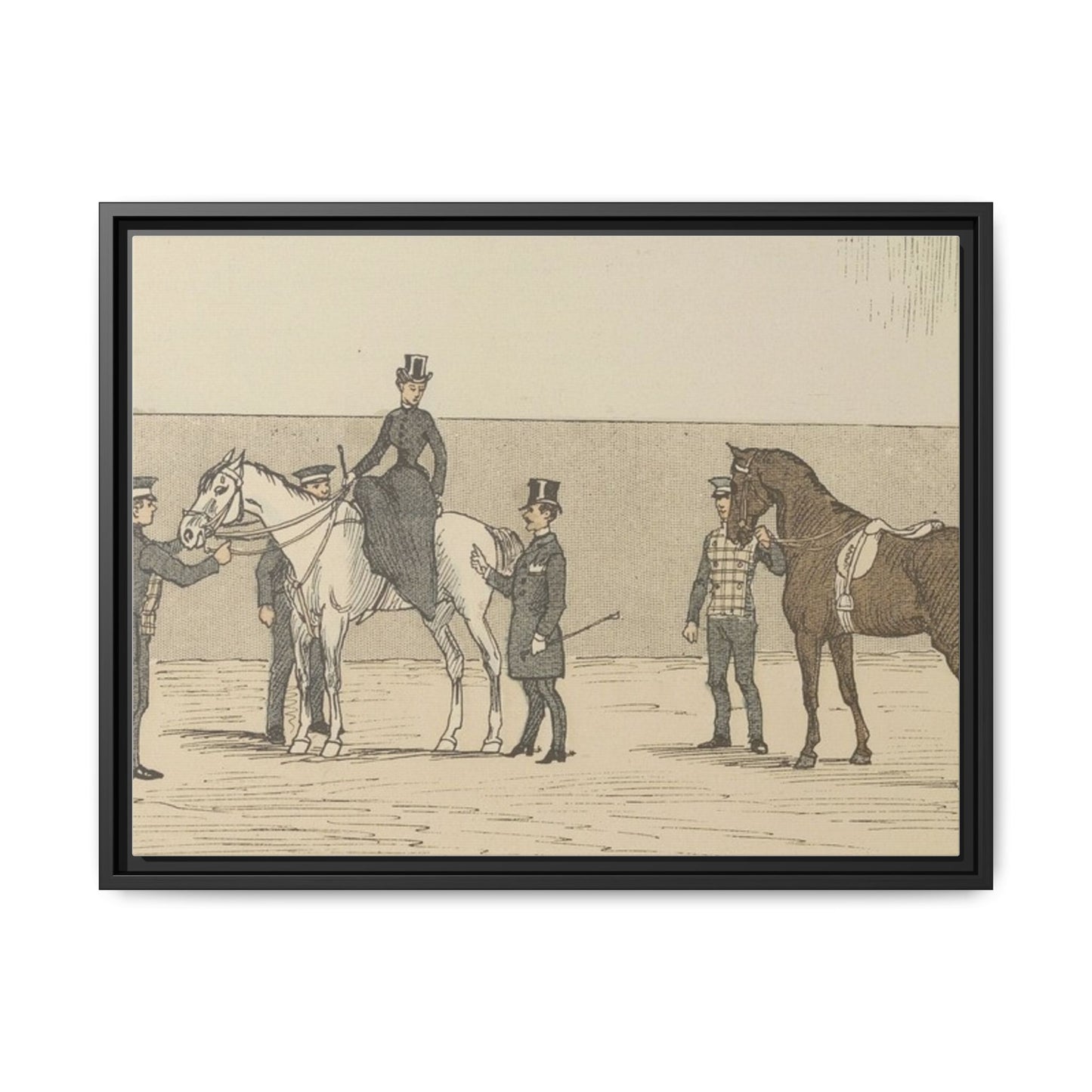 Vintage Paris Riding School Matte Canvas Print — 1800s Lady on Side Saddle (Framed)