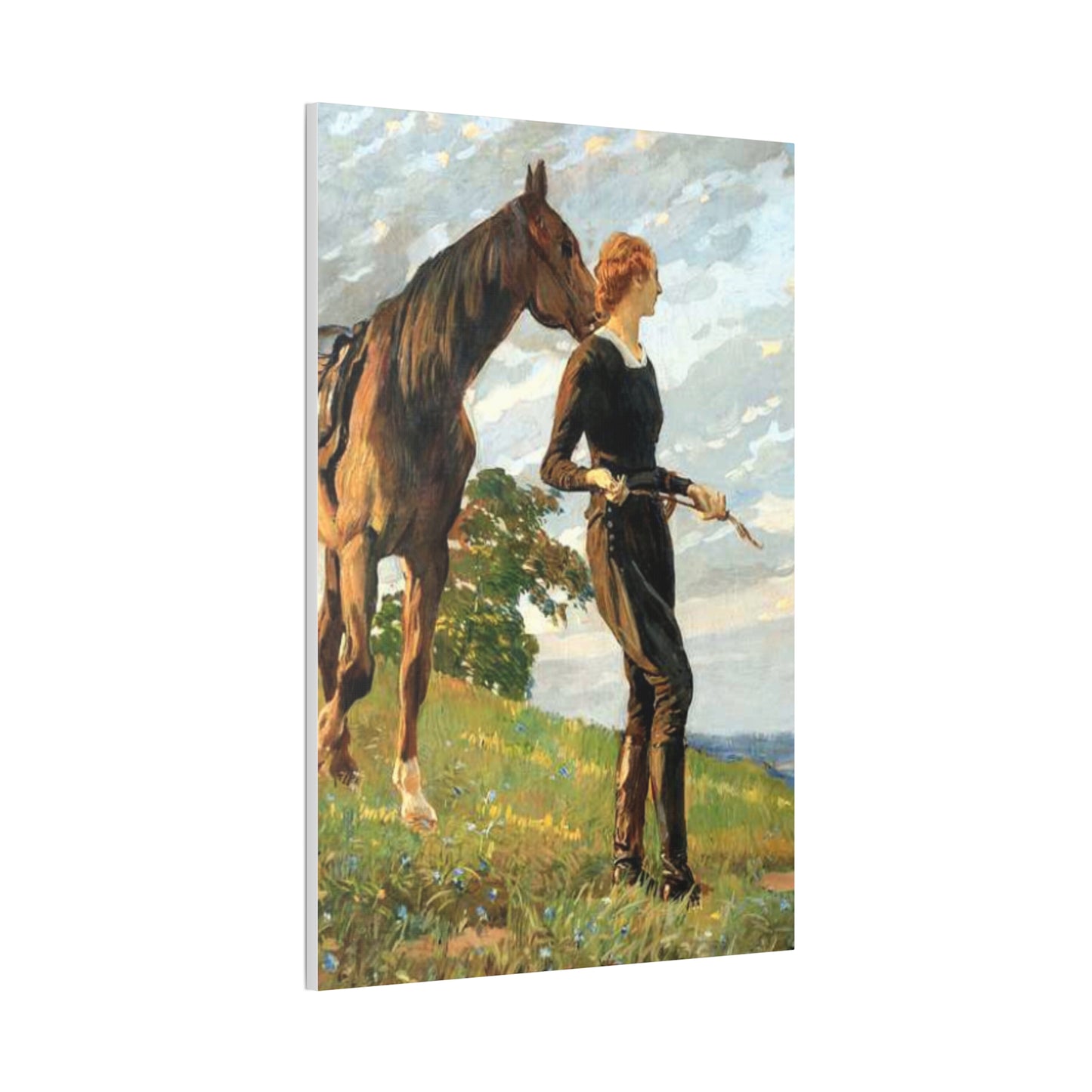 Equestrian Woman "The Meeting" Canvas Print — Vintage Horse Art Stretched Canvas