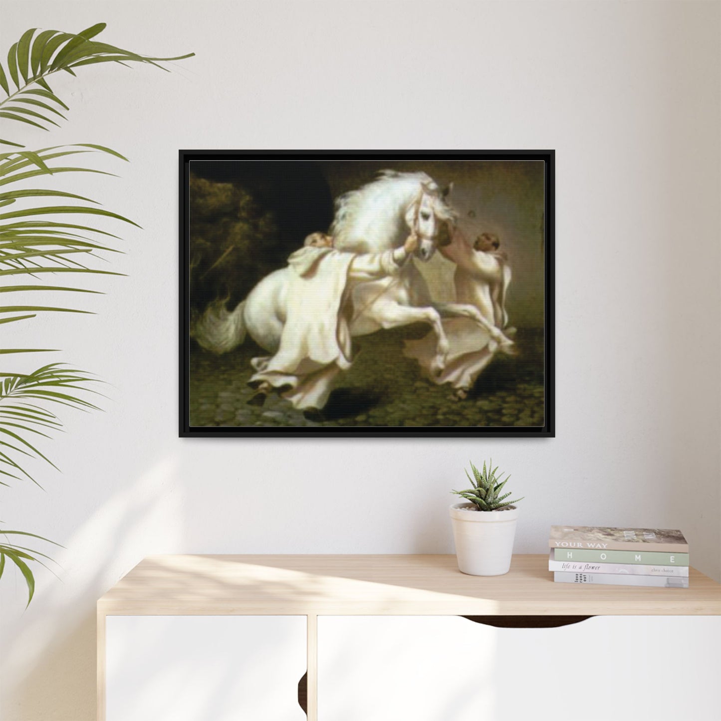 Framed Matte Canvas Print — Carthusian Monks Leading Andalusian Stallion