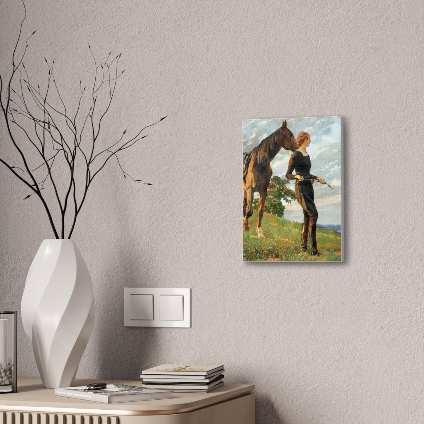 Equestrian Woman "The Meeting" Canvas Print — Vintage Horse Art Stretched Canvas