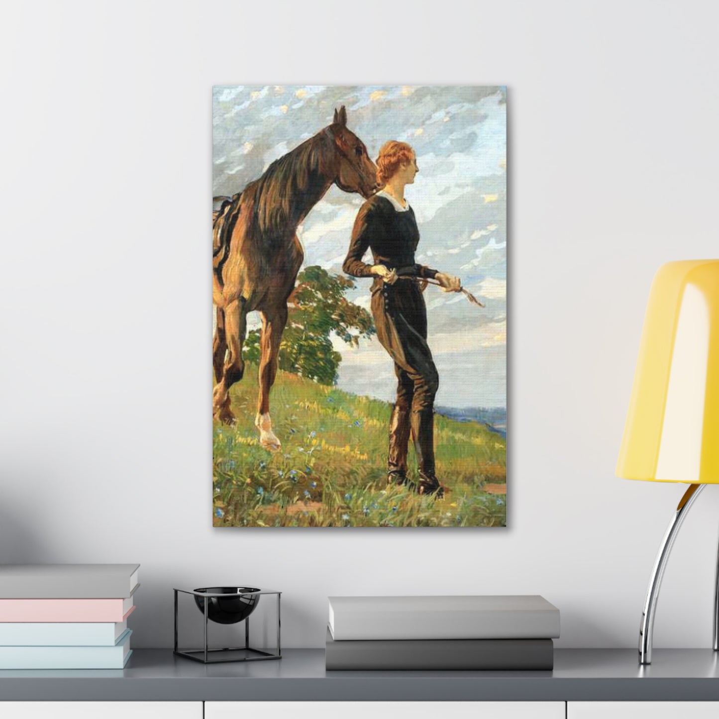 Equestrian Woman "The Meeting" Canvas Print — Vintage Horse Art Stretched Canvas