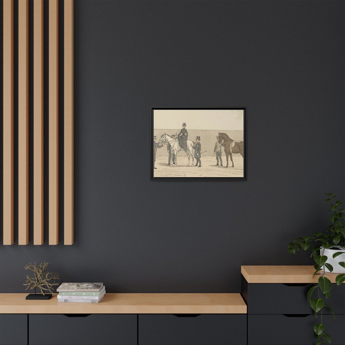 Vintage Paris Riding School Matte Canvas Print — 1800s Lady on Side Saddle (Framed)