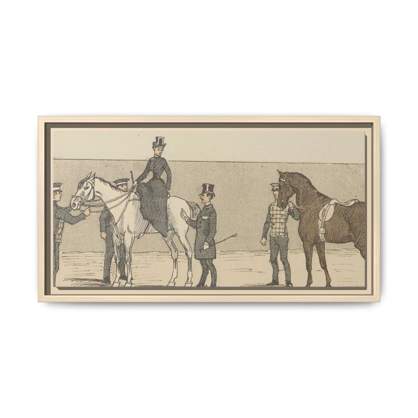 Vintage Paris Riding School Matte Canvas Print — 1800s Lady on Side Saddle (Framed)
