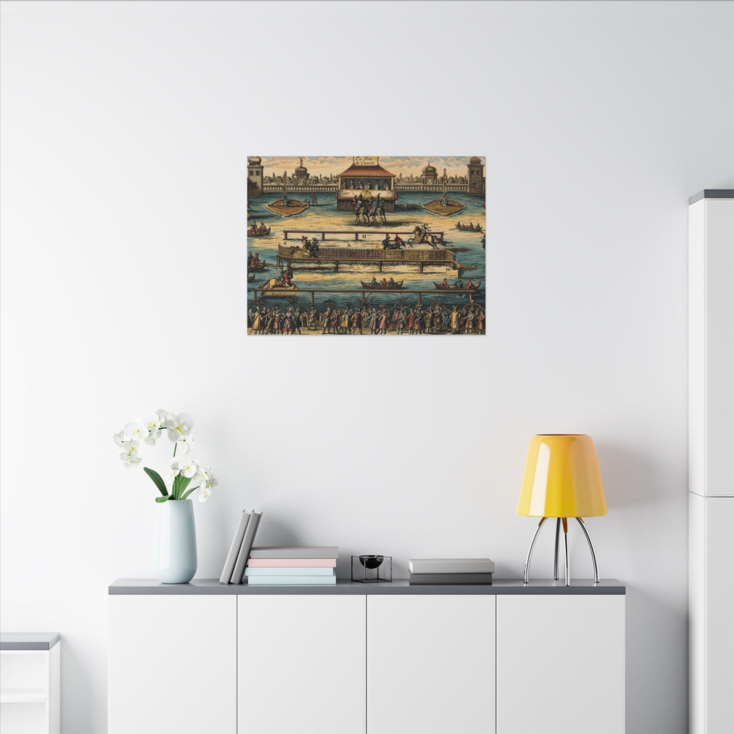La Festa de' Canotti Matte Canvas — Baroque 'Festival of the Little Boats' Illustration
