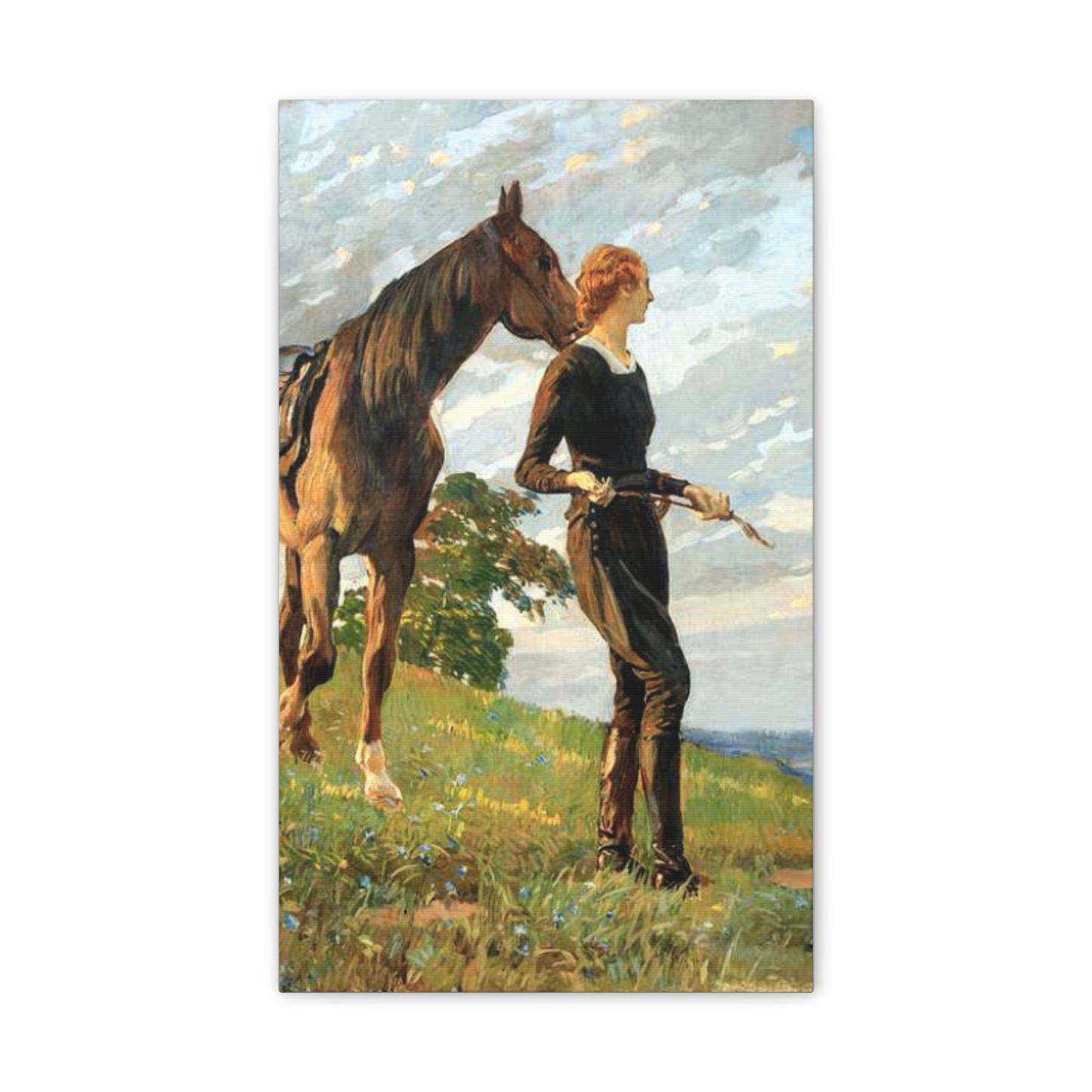 Equestrian Woman "The Meeting" Canvas Print — Vintage Horse Art Stretched Canvas