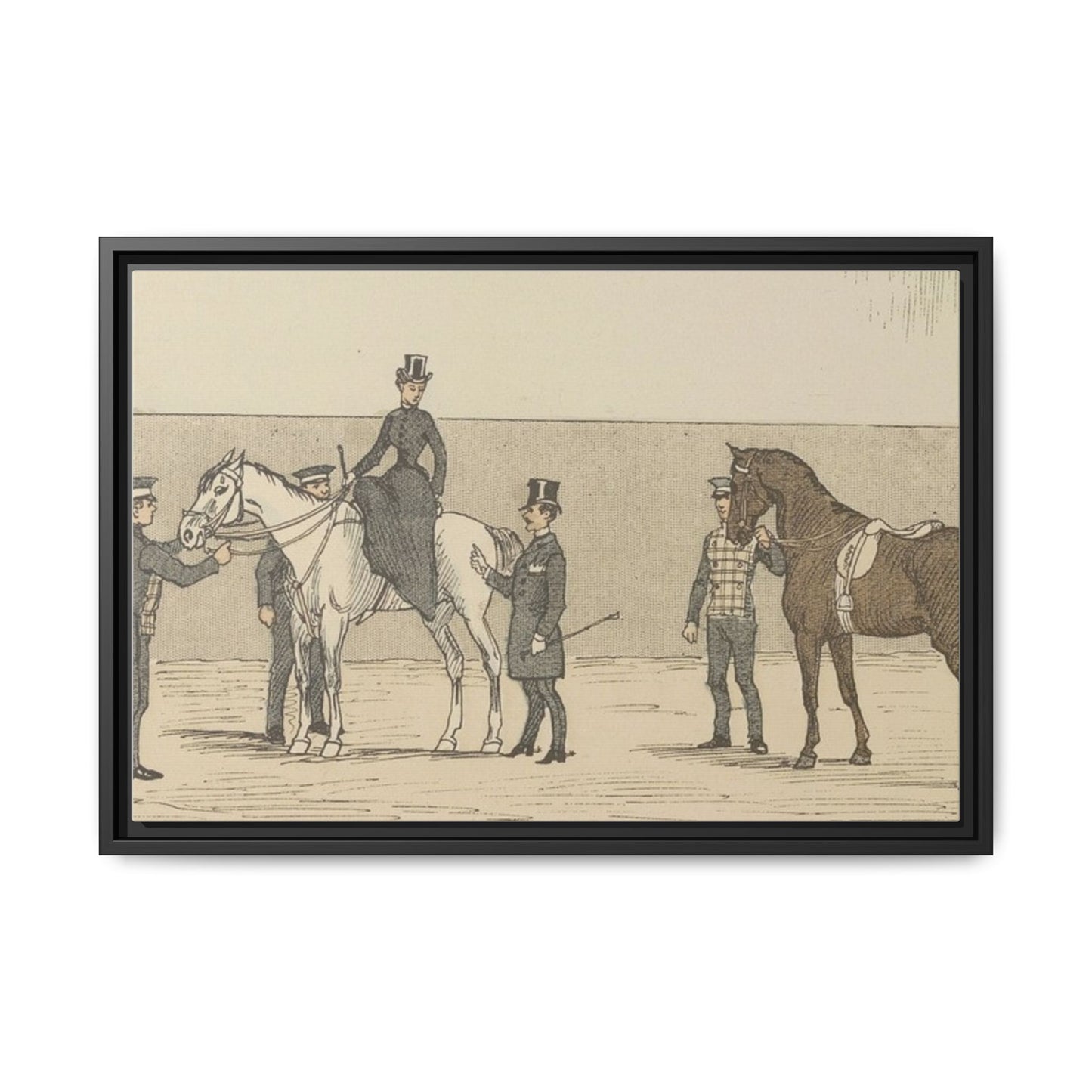 Vintage Paris Riding School Matte Canvas Print — 1800s Lady on Side Saddle (Framed)