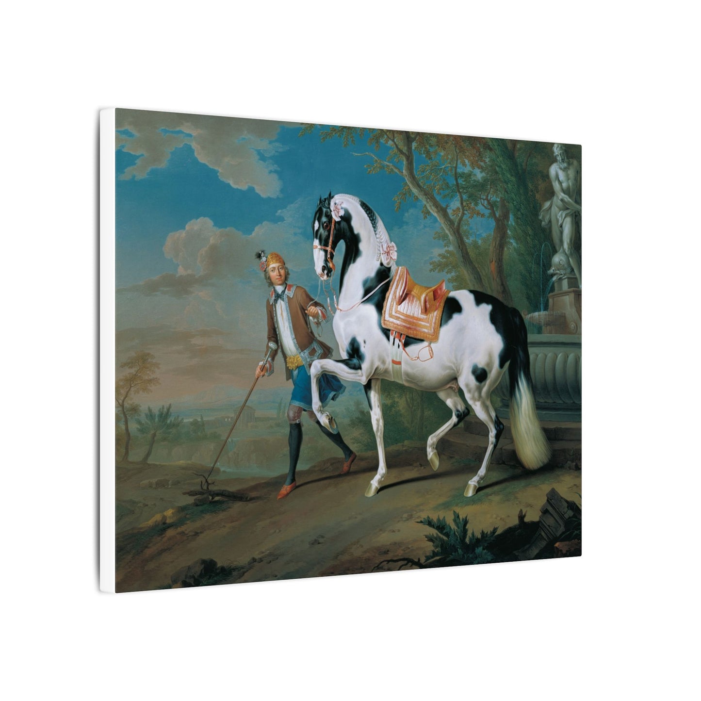 Vintage Piebald Stallion Matte Canvas — 'Stableboy with Piebald Stallion' Horse Portrait