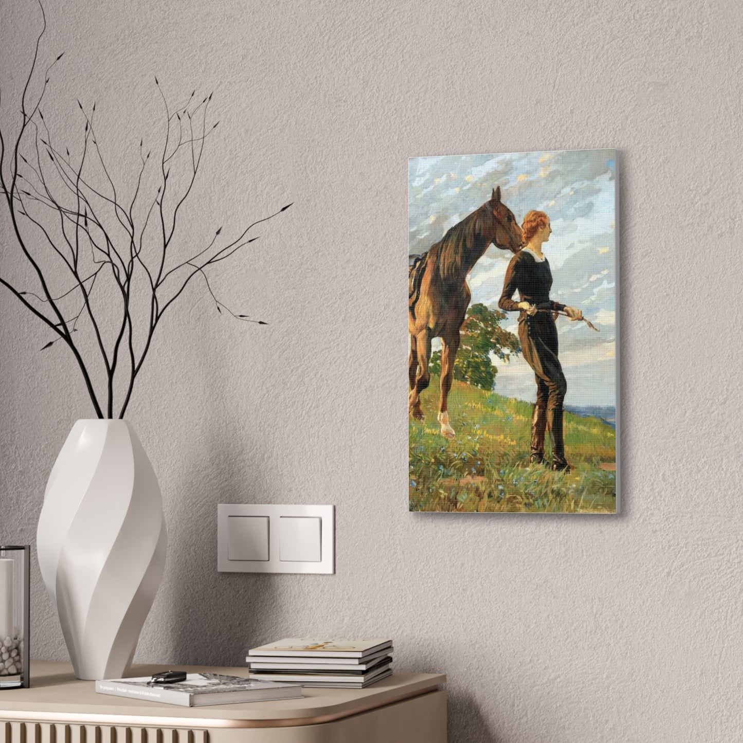 Equestrian Woman "The Meeting" Canvas Print — Vintage Horse Art Stretched Canvas