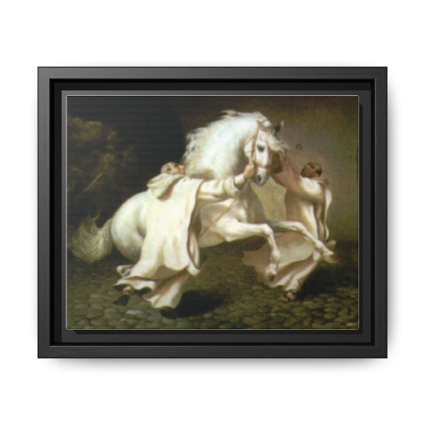 Framed Matte Canvas Print — Carthusian Monks Leading Andalusian Stallion