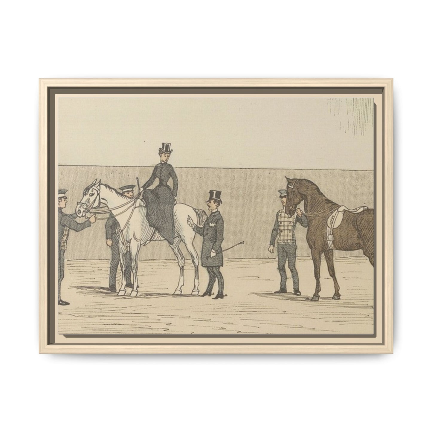 Vintage Paris Riding School Matte Canvas Print — 1800s Lady on Side Saddle (Framed)