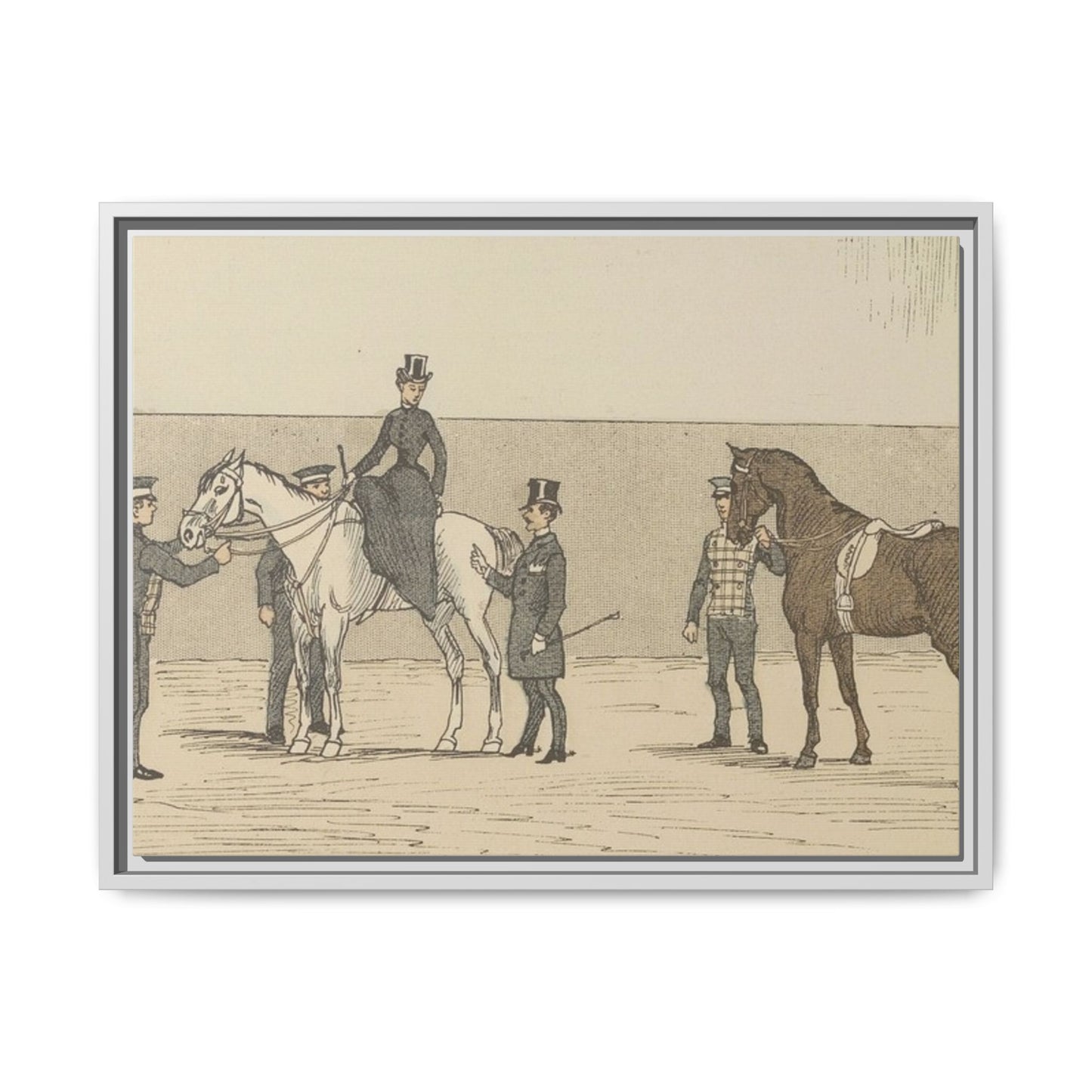 Vintage Paris Riding School Matte Canvas Print — 1800s Lady on Side Saddle (Framed)